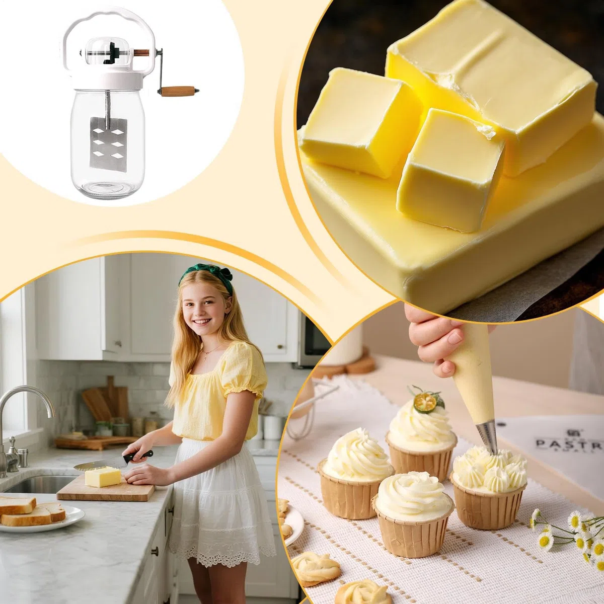 Batidora de Manivela 1500 ml batidora manual de cocina para mantequilla | con Frasco de Vidrio y Varillas Mezcladoras Manuales para Repostería, Cocina, Niños, Harina, Alimentos, Mermelada,