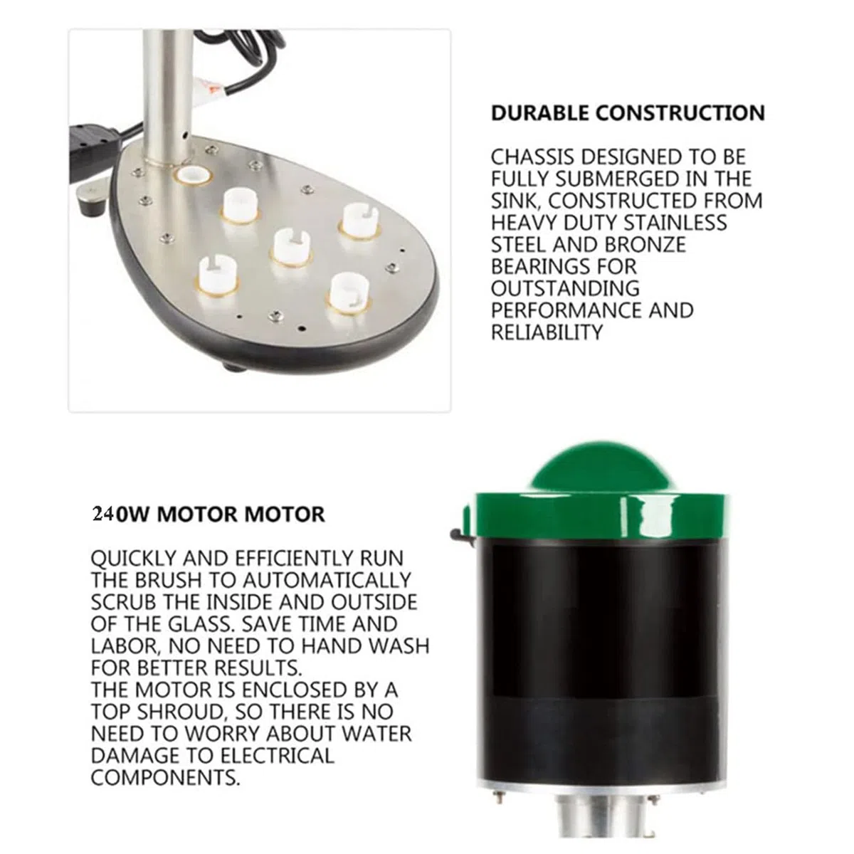 Cepillo eléctrico de limpieza de vasos de vidrio, arandela de 5 cabezales para bar y uso doméstico, limpia 200-600 tazas/hora, ideal para copas de vino y cerveza, herramienta eficiente para fregadero