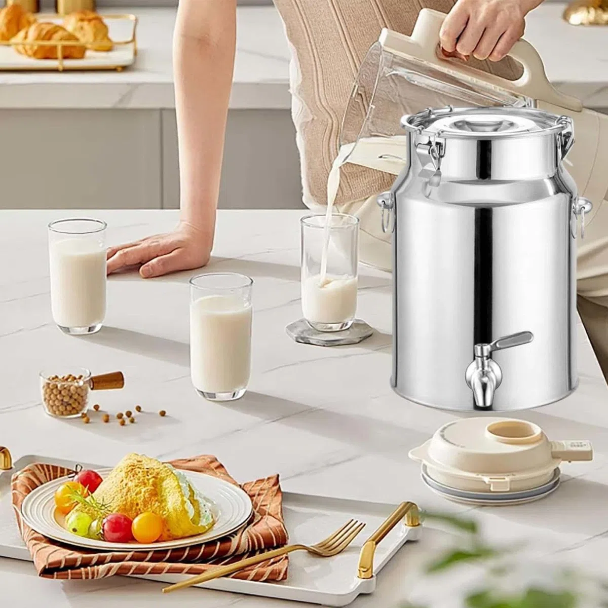 Cubo De Acero Inoxidable Con Grifo Lechera De Acero Inoxidable Con Tapa Cubo Para Transportar Leche, Para Almacenar Líquidos y Sólidos,Capacity-14L