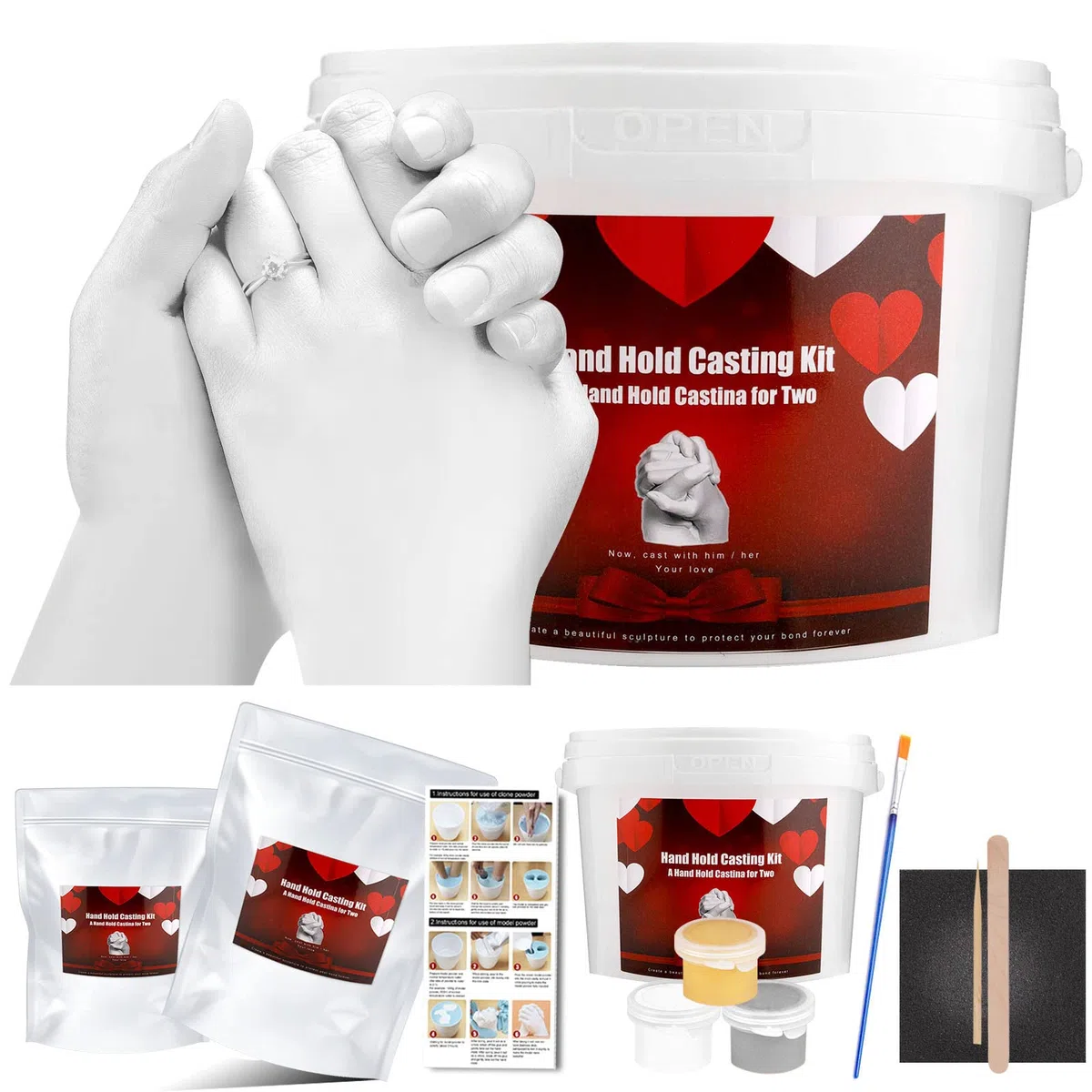 Kit de moldeo a mano, para parejas, huellas 3D, adultos, familia, pies y manos, ideal para mujer y hombre, alginato, regalo amante con yeso para moldeados, escultura de arte decorativo