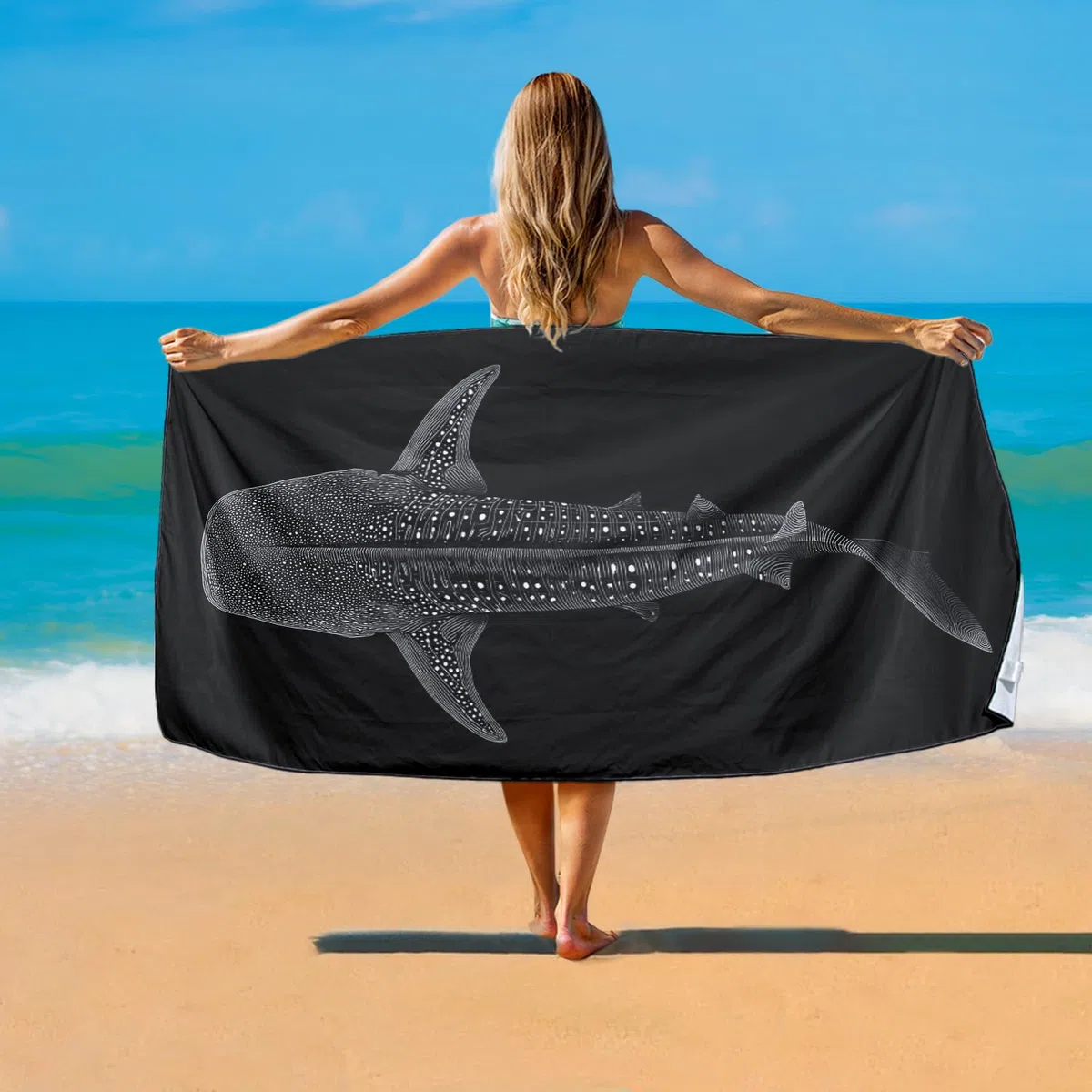 YISUMEI Toalla de playa de microfibra XXL, diseño de tiburón ballena, toalla de playa ligera, de secado rápido, color negro, 180 x 90 cm