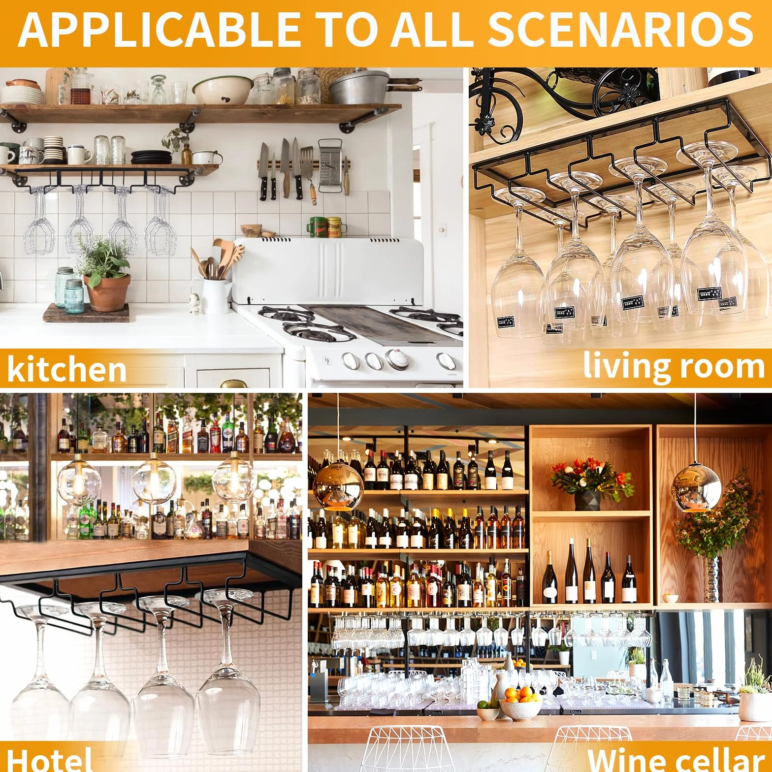 ROEXUN 2 Piezas 4 Filas Soportes para Copas de Vino de Metal,Estante Colgante para Copas de Vino con Tornillos,Colgador de Copas Invertido,Colgador Copas con Tallo para Familia,Restaurante,Hotel Bar