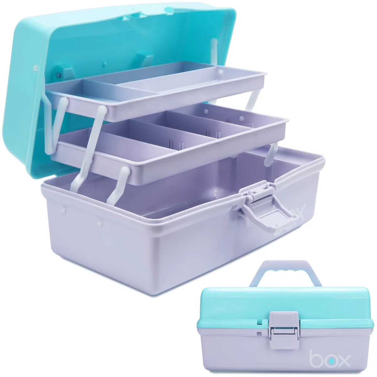 Creahaus Caja de almacenamiento multiusos de tres capas de 30cm, caja de herramientas, estuche de arte y manualidades, organizador de suministros de costura, caja de medicamentos(azul morado)