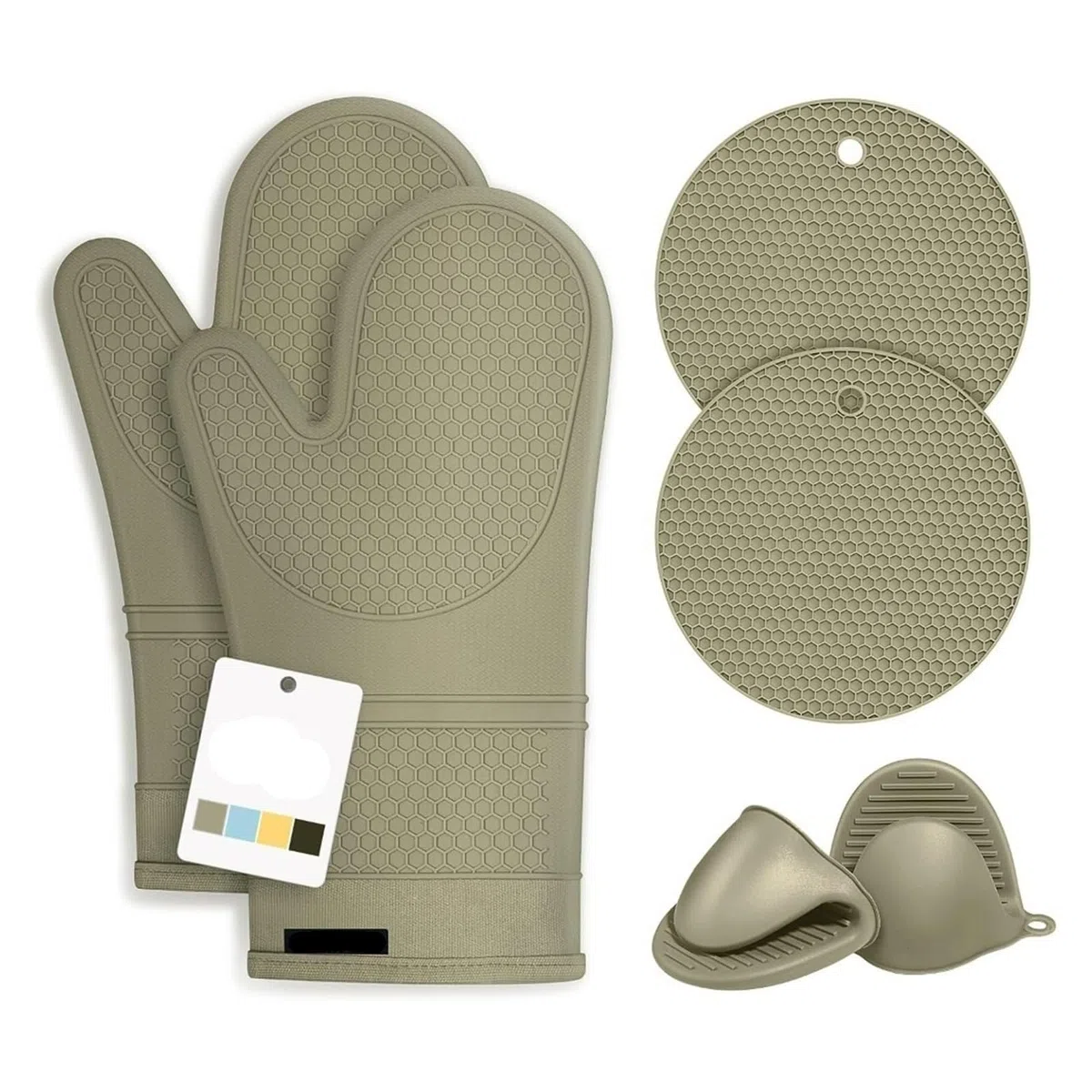 Set de guantes de horno de silicona, 12.7 pulgadas, mini guantes de pinza | Incluye salvamanteles de panal; silicona, lana, Kevlar, algodón, neopreno y lona