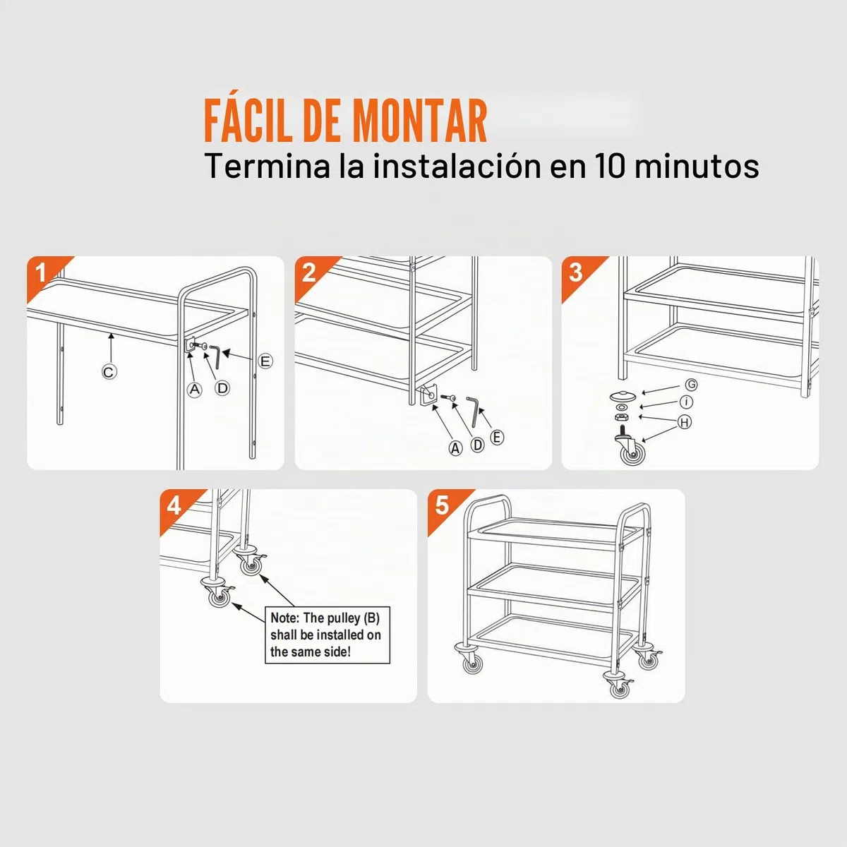 VEVOR Carro con Ruedas de 3 Niveles Carro de Almacenamiento Multifuncional de Acero Inoxidable 94x49,5x93 cm Carga 100 kg Ruedas con Bloqueo 6 Ganchos para Almacenamiento Lavadero Cocina Restaurante