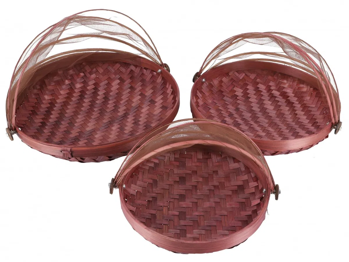 Guru-Shop Cesta de Fruta con Protección Contra Moscas en 3 Tamaños - Marrón, Tamaño: Juego de 3, Accesorios de Cocina y Varios