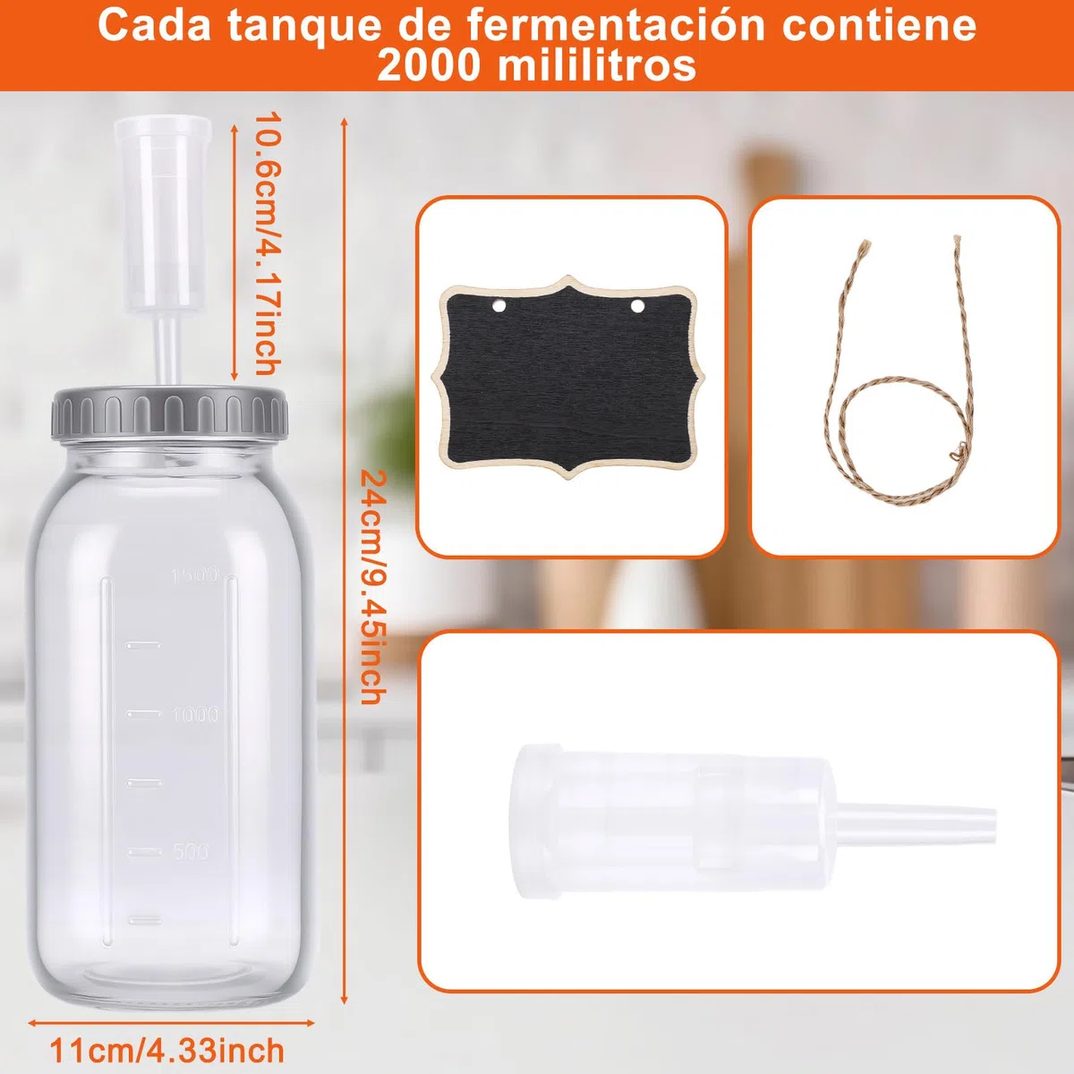 Tarro de Fermentación de 2 uds., Tarro de Fermentación de Vidrio de 2L de Capacidad con Esclusa de Aire para Encurtidos, Chucrut y Kimchi