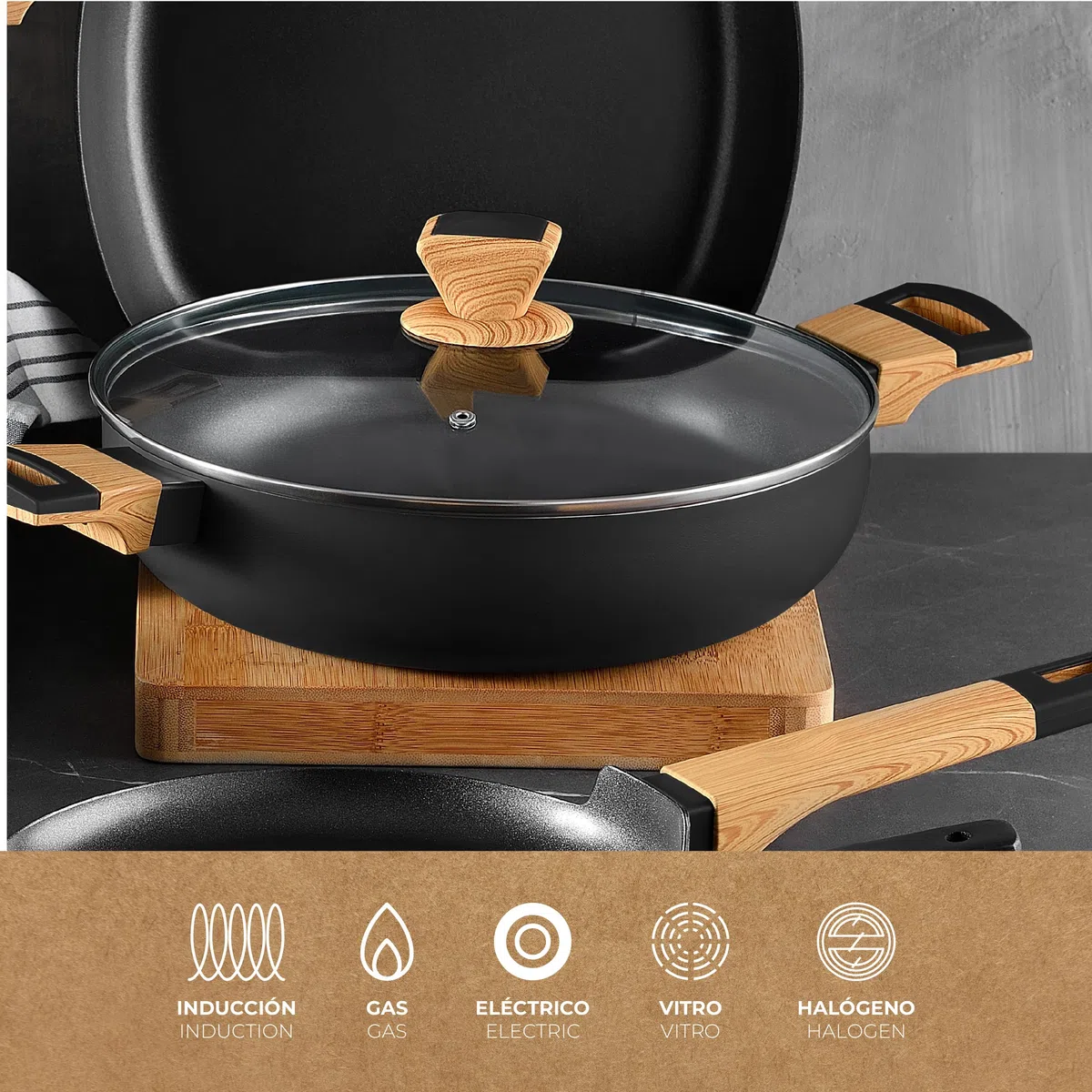 Bergner Earth Black - TARTERA 28X7.5CM ALUMINIO PRENSADO IND C/TAPA