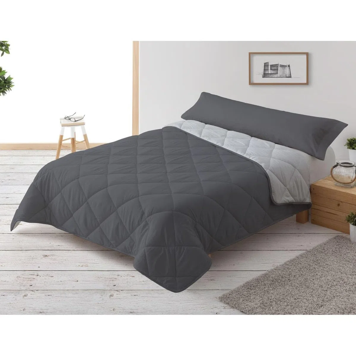 Donegal Collections Edredón Nórdico Cama 150/160-240x220 cm Reversible Bicolor Gris Oscuro/Gris Claro - Relleno Nórdico Invierno/Otoño 300 gr/m² - Funda Nórdica Ligera 100% Fibra y Antiácaros