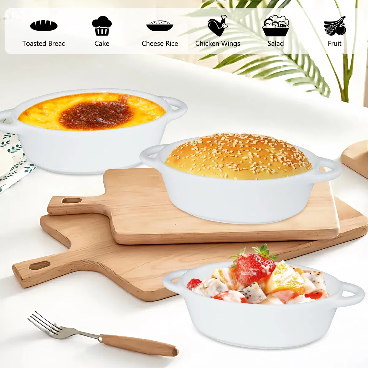 Juego de 4 platos de cerámica para hornear, 300 ml, pequeños con asas para horno, plato de lasaña de cerámica para pasta, tartas, quiche, pasteles, crema brulee, soufflé (18,5 x 11 x 4 cm)