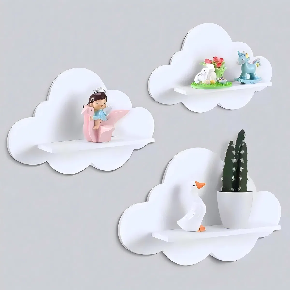 Juego de estantes flotantes blancos para decoración de cuarto de bebé, estante de pared flotante para dormitorio