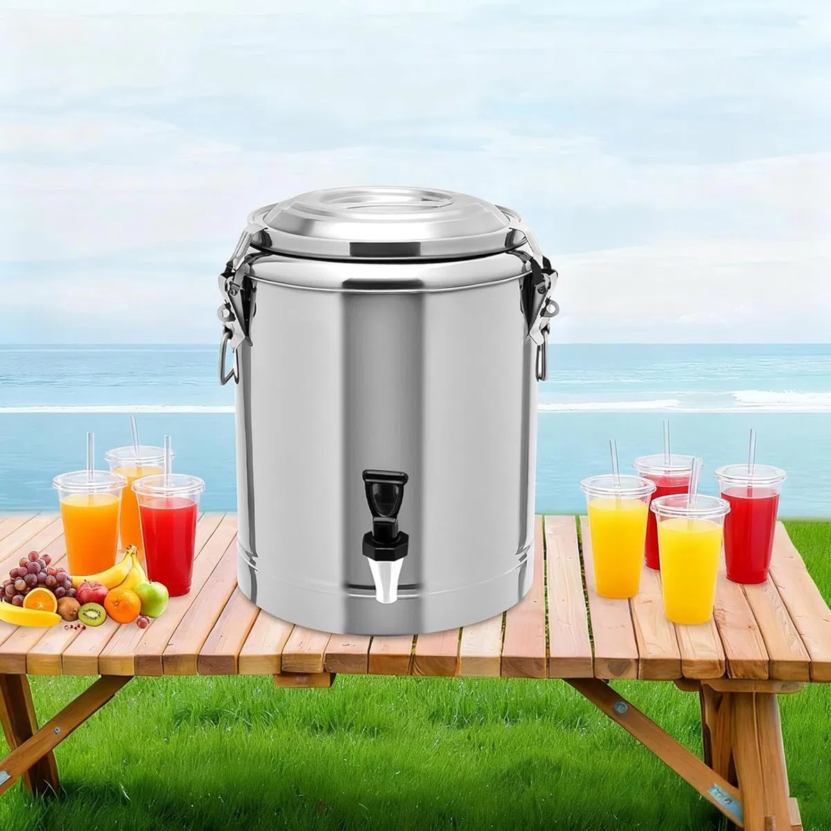 Dispensador Gran Acero Inoxidable Alimenticio | Cubo Dispensador De Agua Para Bebidas Heladas para Café, Té, , Frío y Caliente, Hogar, Cafetería, Restaurante