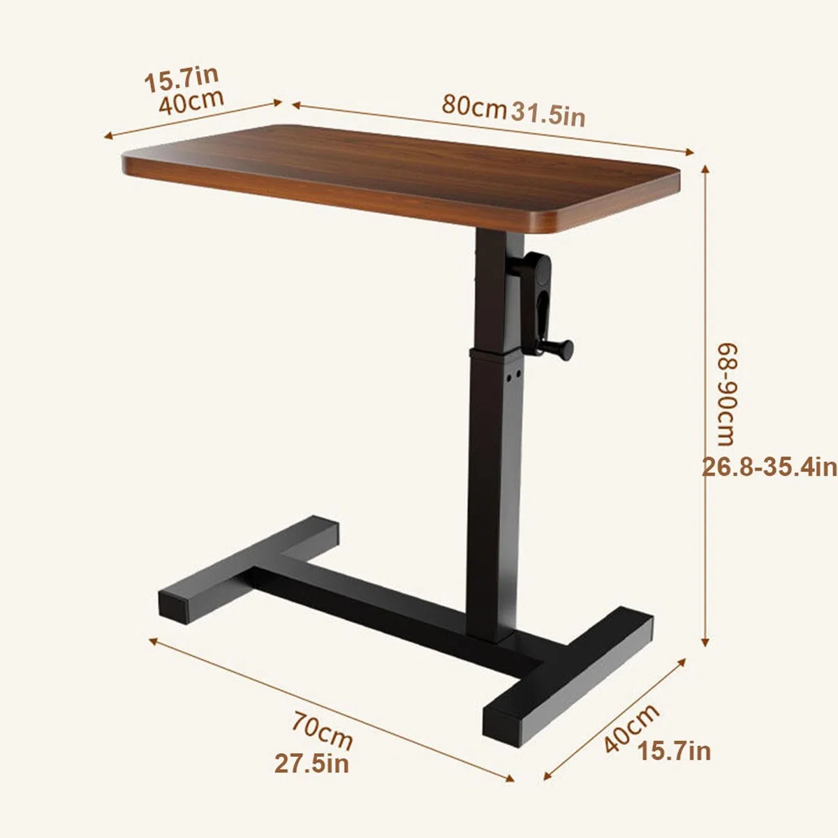 Altura Ajustable Mesa auxiliares Cama sofá,Mesa Ordenador portatil pequeña con Ruedas,Mesa for Comer en Dormitorio camao,para Salón Sofá Oficina Mesa de Comer Médica Hospital(60 * 40CM/24 * 16IN)