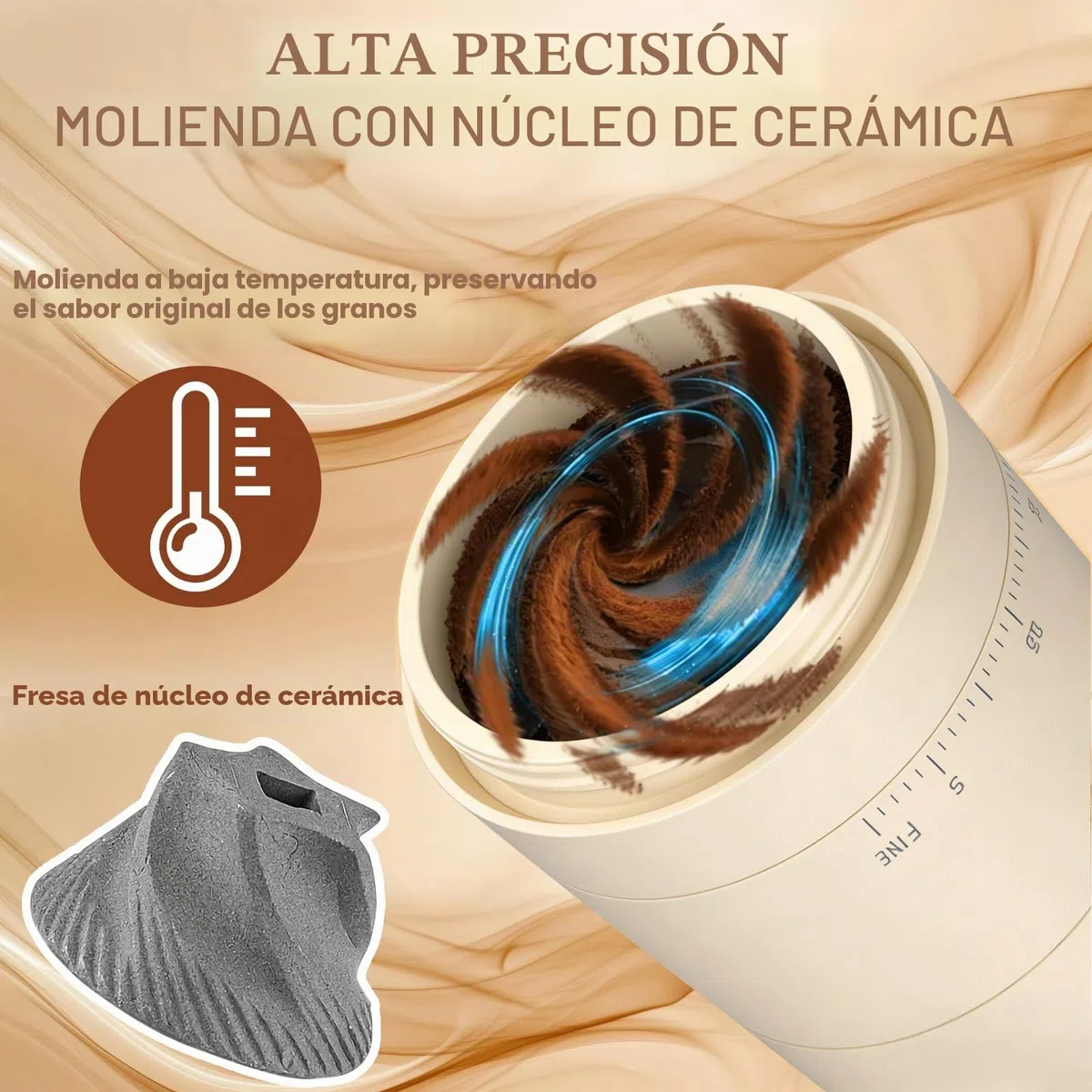 Molino de Café Eléctrico Portátil, Molinillo de Café con Muelas Cónicas de Cerámica, 2000mAH Recargable USB, Ideal para Hogar, Oficina, Campamento y Viajes (blanco, L)