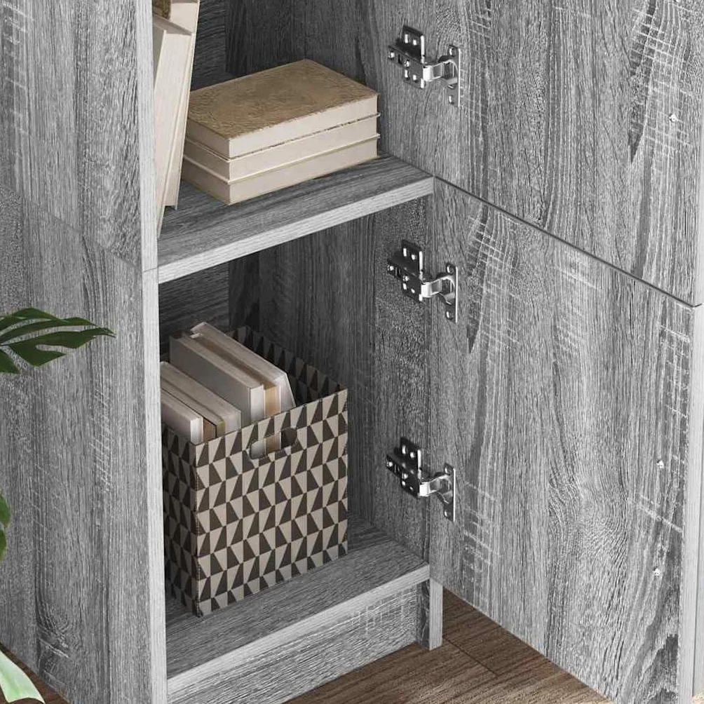 Escritorio de madera Sonoma gris con espacio de almacenamiento y estantería, 133,5 x 50 x 124 cm, 2 piezas, ergonómicamente ahorra espacio para oficina, oficina en casa y lugar de trabajo
