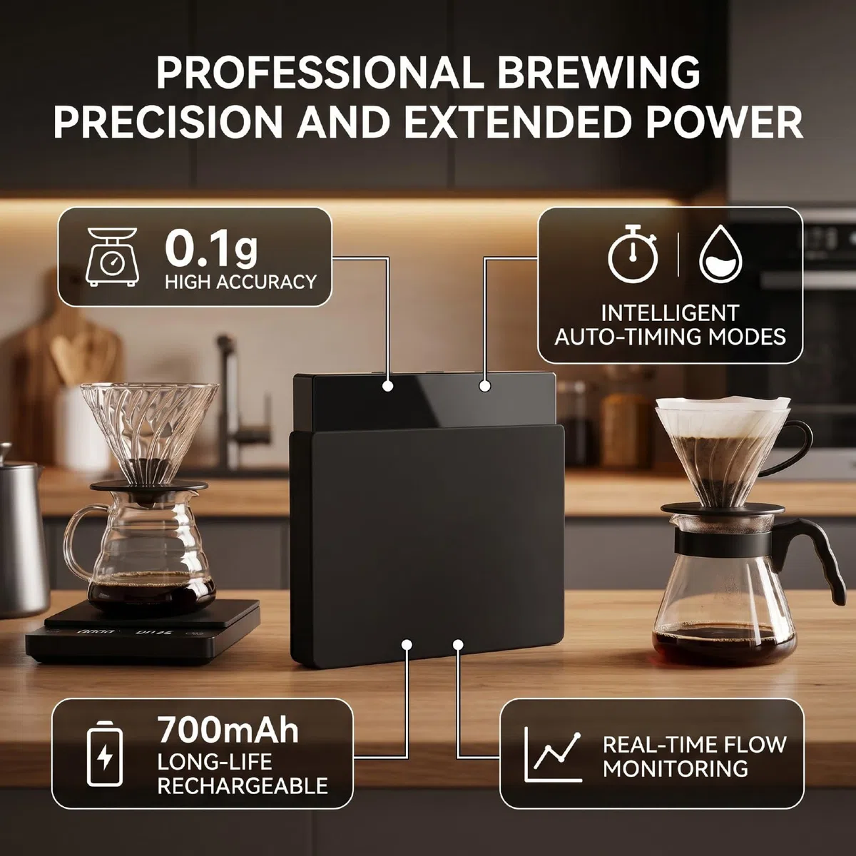 Qcwwy Otras Herramientas para Hornear Accesorios Báscula de Cocina Digital con Pantalla Clara 3 Modos de Preparación 700 MAh Peso de Cocina Recargable Antideslizante para Verter sobre Granos de café