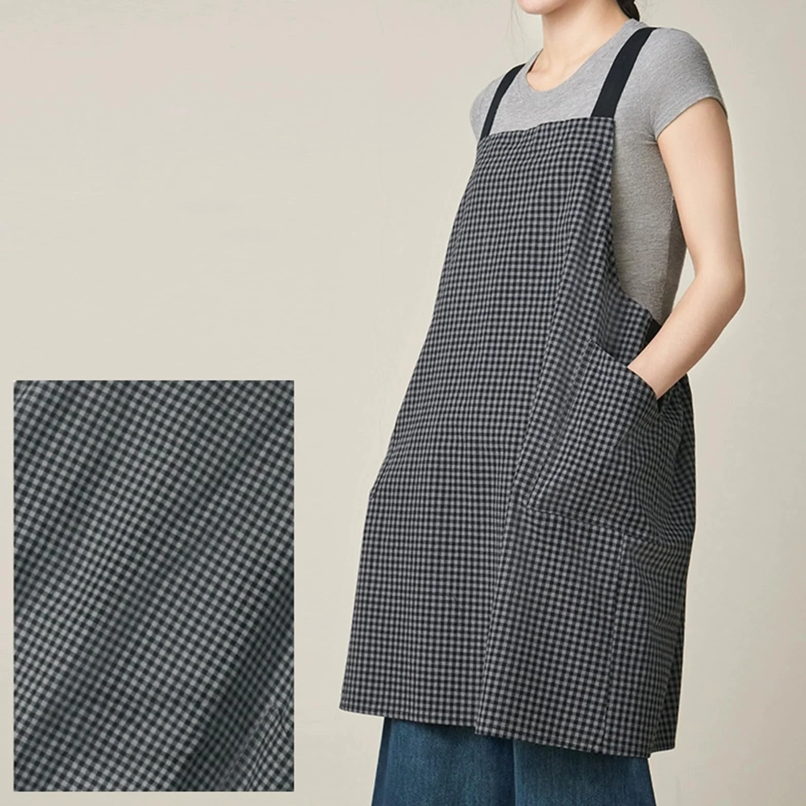 Delantal Mujere De Algodón con 2 Bolsillos, Japón Estilo, Delantales Cocina para Mujeres Cocinar Y JardineriaGrey,One Size