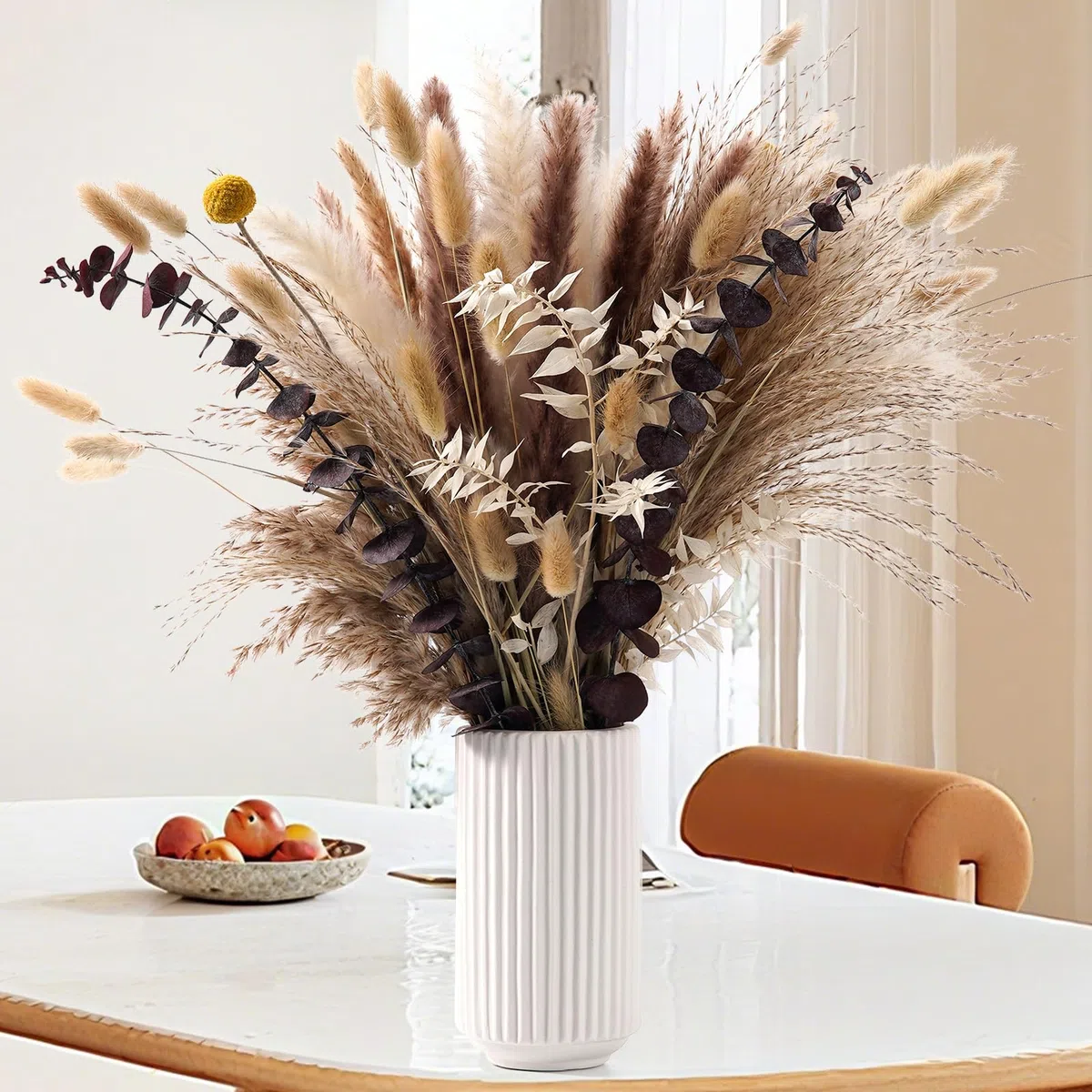 89pcs de Decoración con Pampas Secas - Decoración Boho para Mesa Pampas Marrón y Blanco para Bodas, Fiestas Rústicas y Decoración Floral Artificial de Pampas & Decoración de Verano para el Hogar
