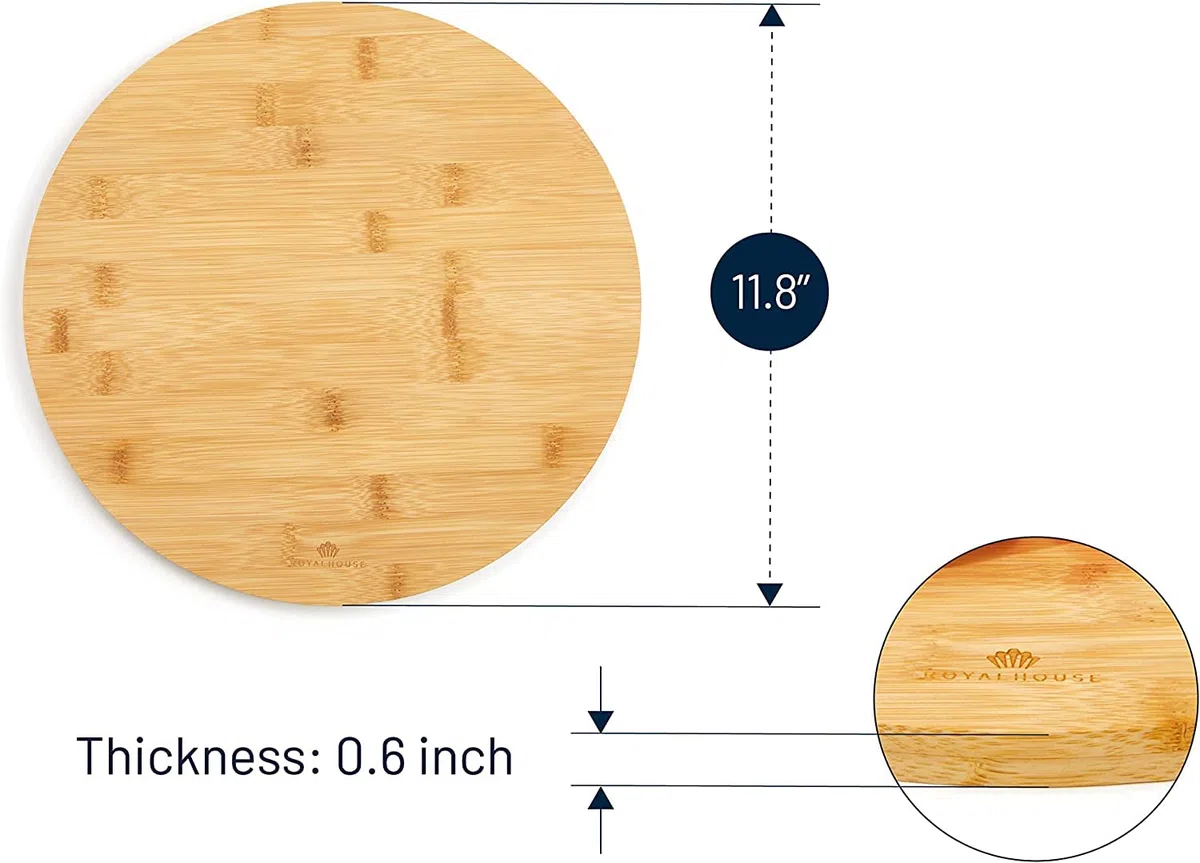 RoyalHouse Tabla de cortar redonda de bambú natural para cocina, tablas de cortar para carne y verduras, tabla de queso y charcutería, bandeja de servir, redonda de 11.8 pulgadas, 0.6 pulgadas de