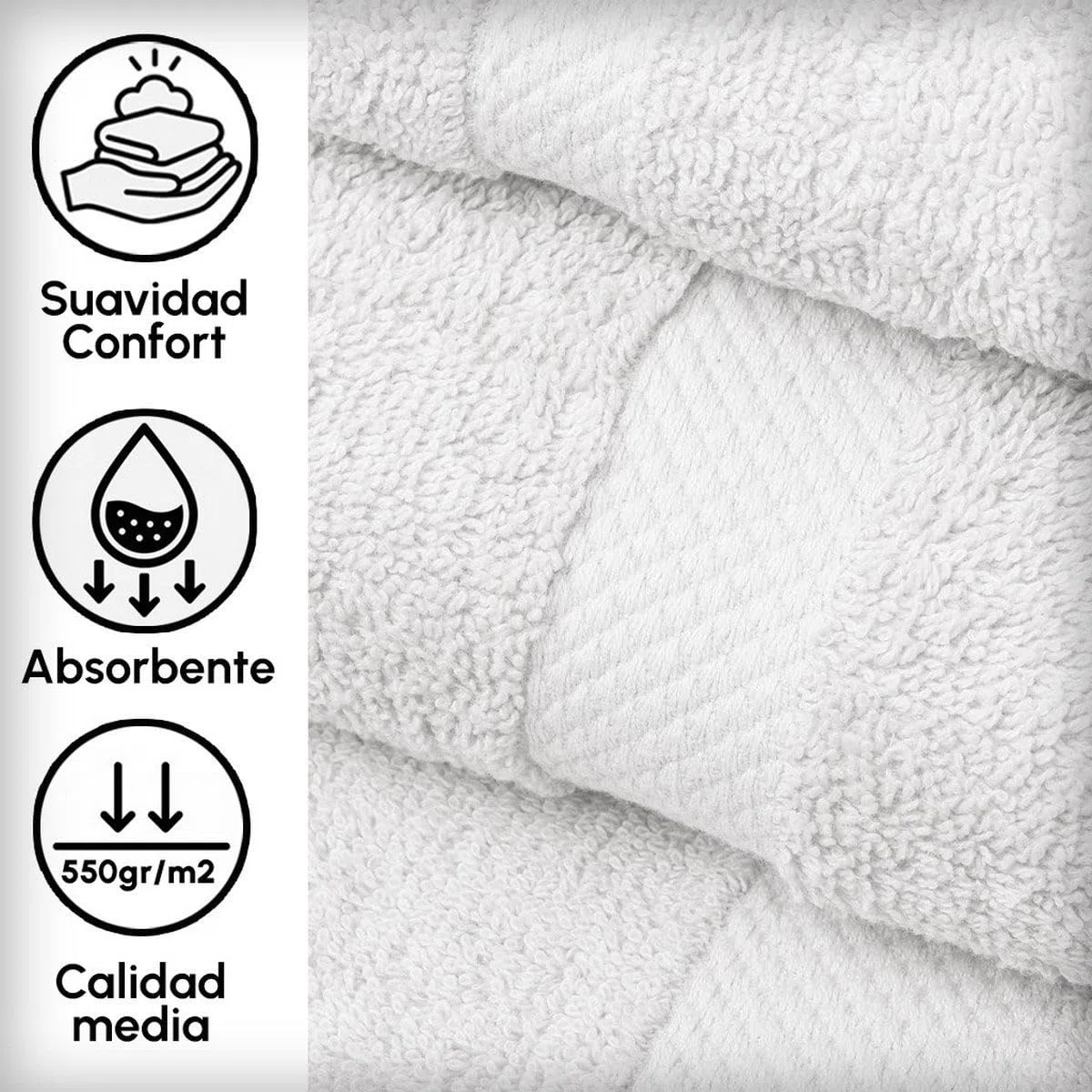 Juego de 6 Toallas Ducha Grandes Blanco Roto 100% algodón de 150x100 cm | Tejido suave de gran gramaje con alta absorción. Aptas para lavadora, de uso diario.