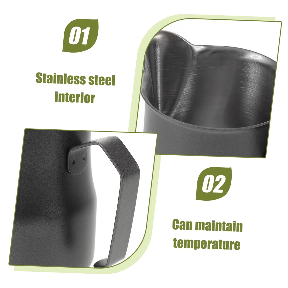 NUOBESTY 5 Tazas De Café Latte Cafetera Jarra Para Leche Batidor Boquilla Portátil Para Café Latte Y Espuma De Acero Inoxidable Color Negro