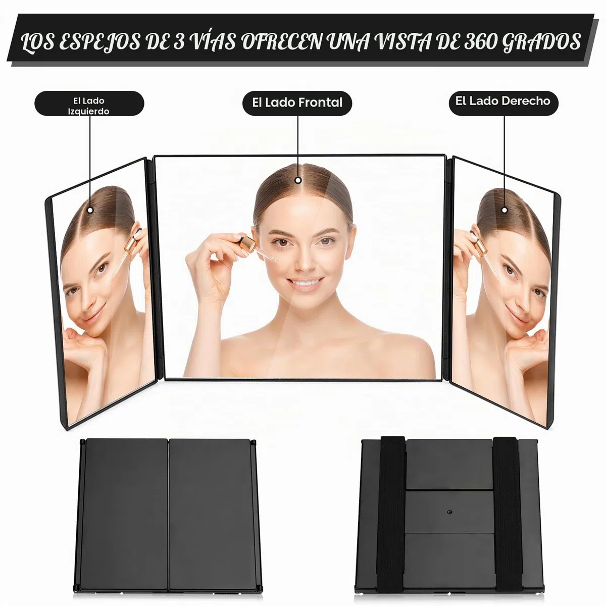 360 grados espejo 3 vías espejo plegable pelo auto corte adecuado para corte de pelo, afeitado, maquillaje