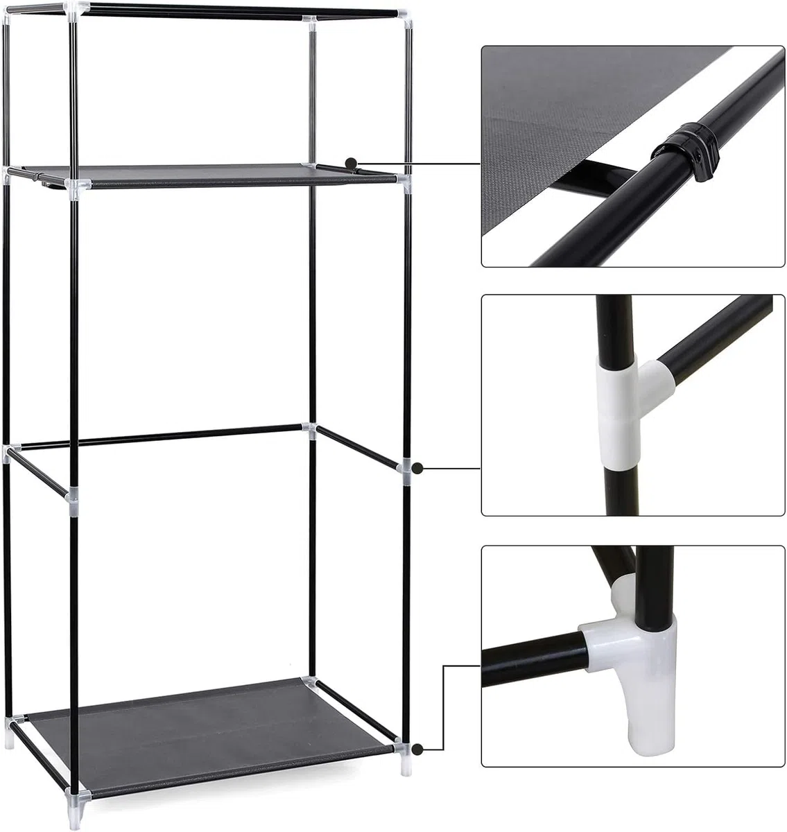 INDE MOBLEKIT | Armario Desmontable de Tela 75x46x160 cm, Ropero Auxiliar con Cremallera y Estructura Metálica, Armario de Tela TNT para Dormitorio, Almacenaje o Mudanzas