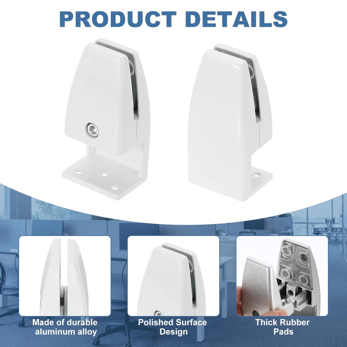 PATIKIL 6 Piezas de Clips de Separador de Escritorio Ajustables, Abrazaderas de Soporte de Protector contra Estornudos de Aluminio en Forma de L para Paneles de Privacidad, Blanco Mate