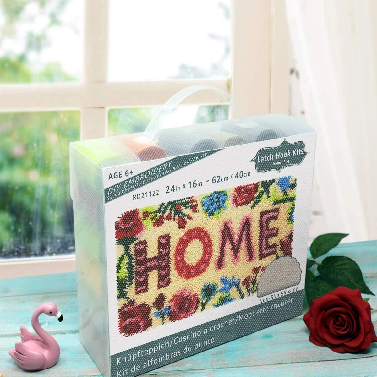 ROCKY&CHAO Kit de gancho de pestillo para adultos y niños, patrón de flores, 60 x 40 cm, kits completos de manualidades para hacer alfombras con hilo, lona y aguja de ganchillo, kits de manualidades