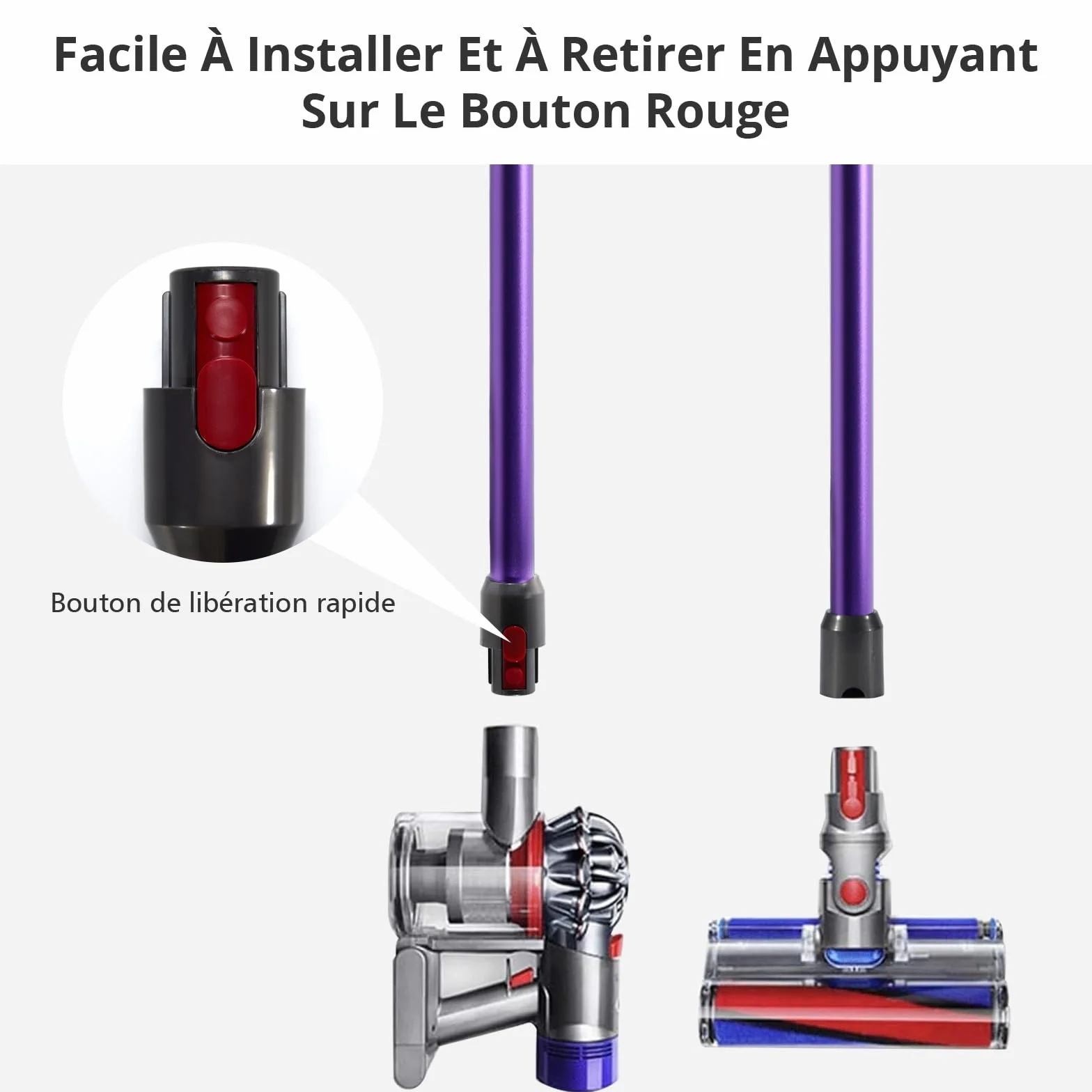 Cheerhom Tubo Telescópico Rígido Compatible para Dyson V7 V8 V10 V11 V15, Aluminio, 73 CM, Morado, 1 Unidad