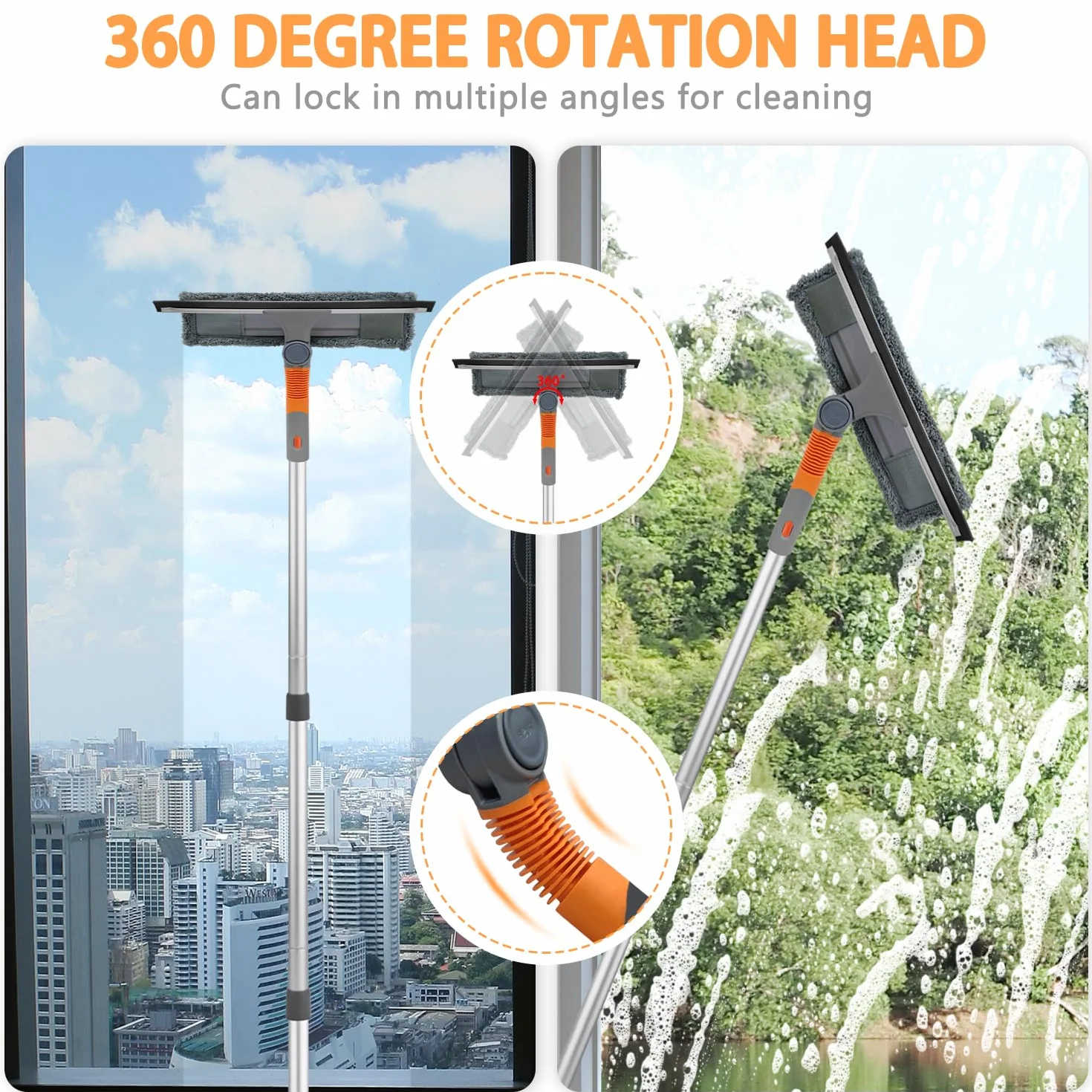 Tendak Limpiacristales Telescópico, 3 en 1 Limpiador de Vidrios de Ventana Profesional con Mango Telescópica, Extensible Enjugador de Ventanas de 23-200cm para Ventanas Altas Interiores y Exteriores