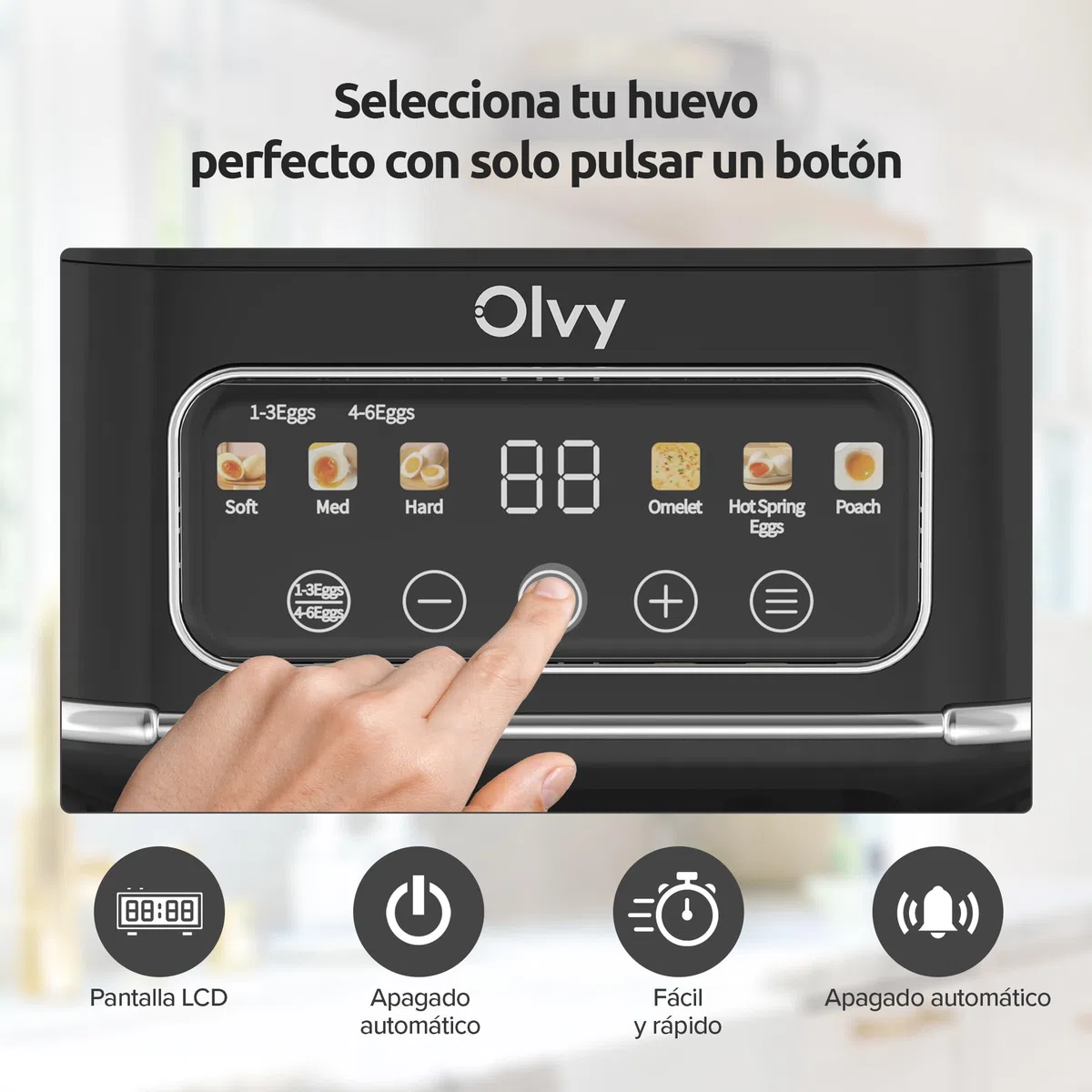 Olvy Hervidor de Huevos Eléctrico 6-en-1 con Temporizador LCD - Cocedor y Cuece Huevos Eléctrico con Apagado Automático y Vaso Medidor - Hervidor de Huevos y Hervidero de Huevos Multifuncional