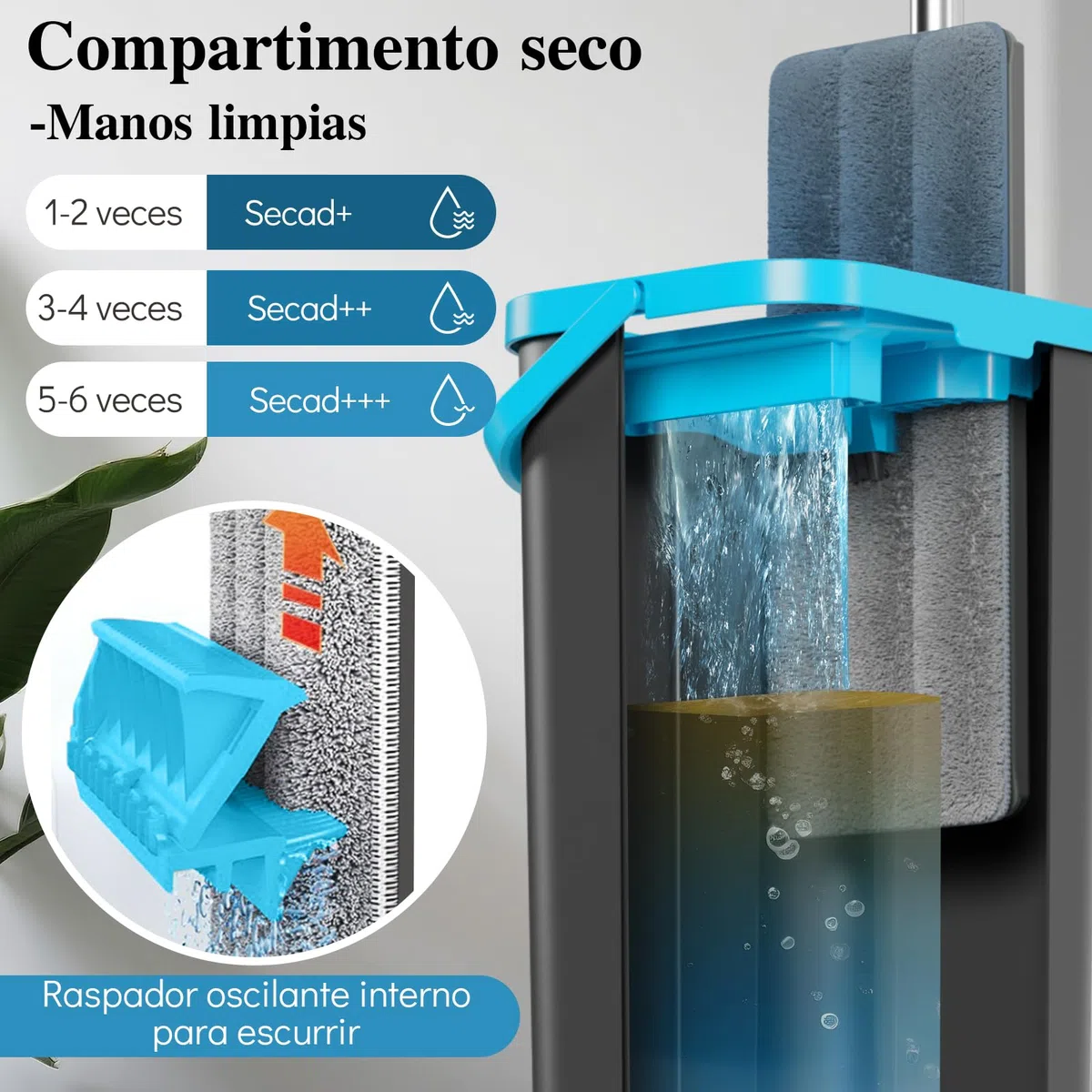 MASTERTOP Mopa Fregona y Cubo Escurridor para Limpieza Suelos Mopa Plana Microfibra con Cubo Dos Compartimentos y 4 Almohadillas Reutilizables para Madera Parquet Azulejo (Gris Oscuro)