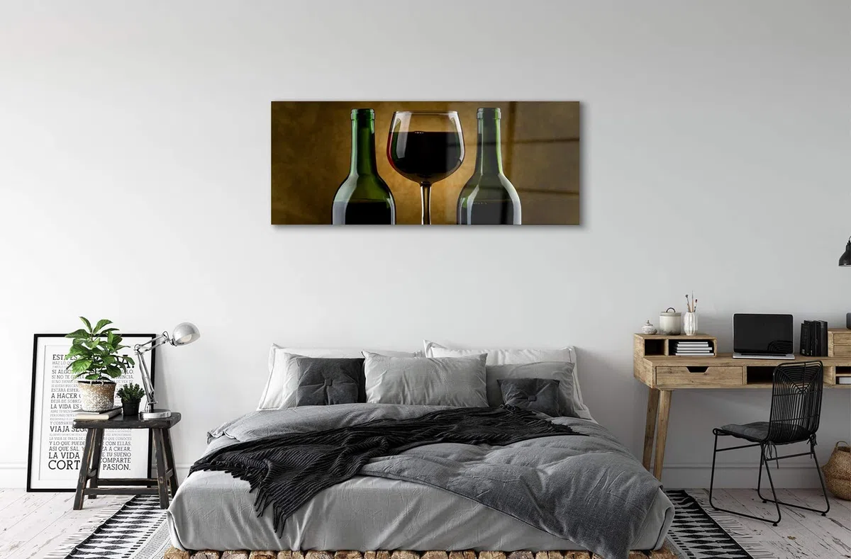 Tulup Cuadro de Cristal 125x50cm Impresa Decoración De Pared Mural Vino - 2 Botellas de Vidrio de Vino