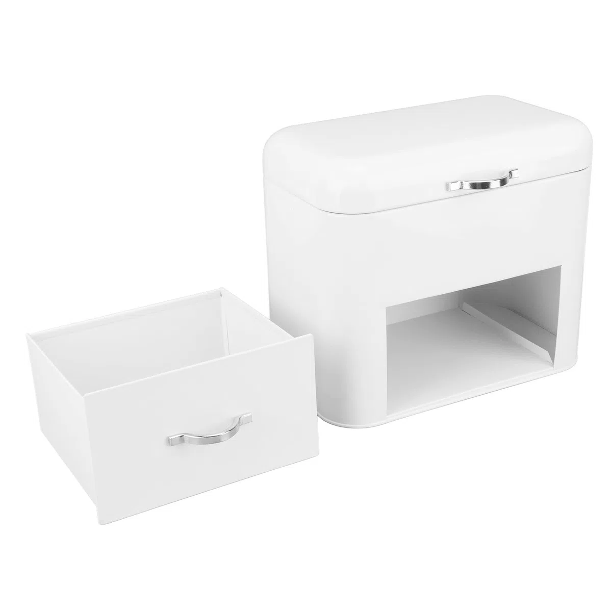 Caja de Pan de Hierro Grande con 2 Estantes, Almacenamiento Extra Grande para Pan y Productos Horneados, Blanco Lechoso