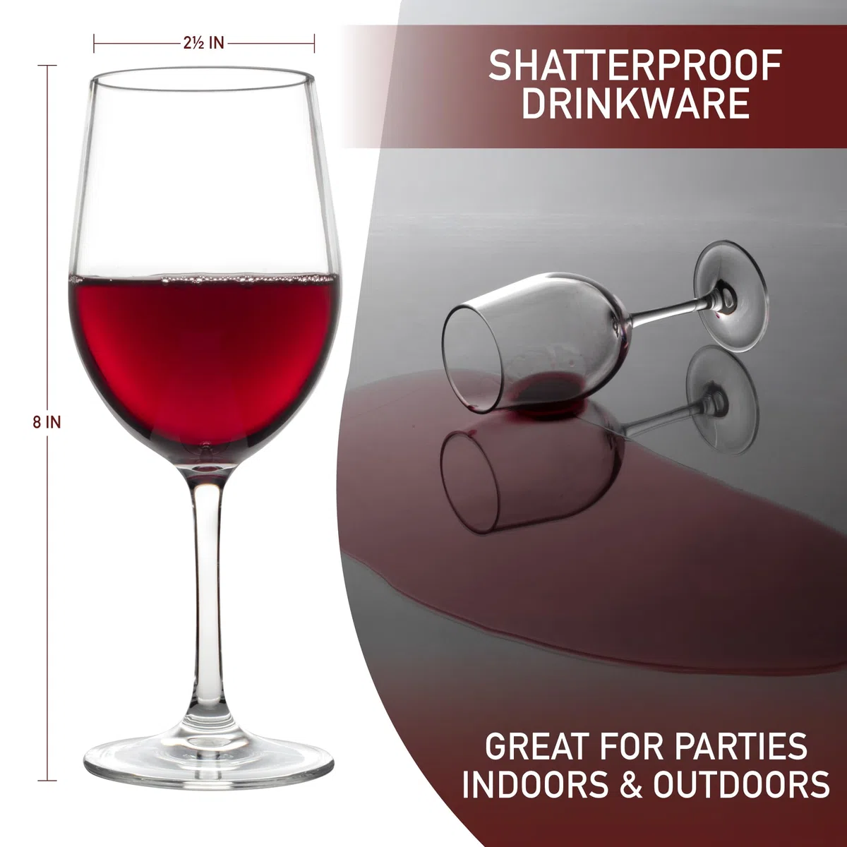 Copas de vino irrompibles con tallo, 12 onzas, 100% tritan, inastillables, reutilizables, aptas para lavavajillas (juego de 4), vasos para interiores y exteriores, gran regalo de vacaciones y bodas