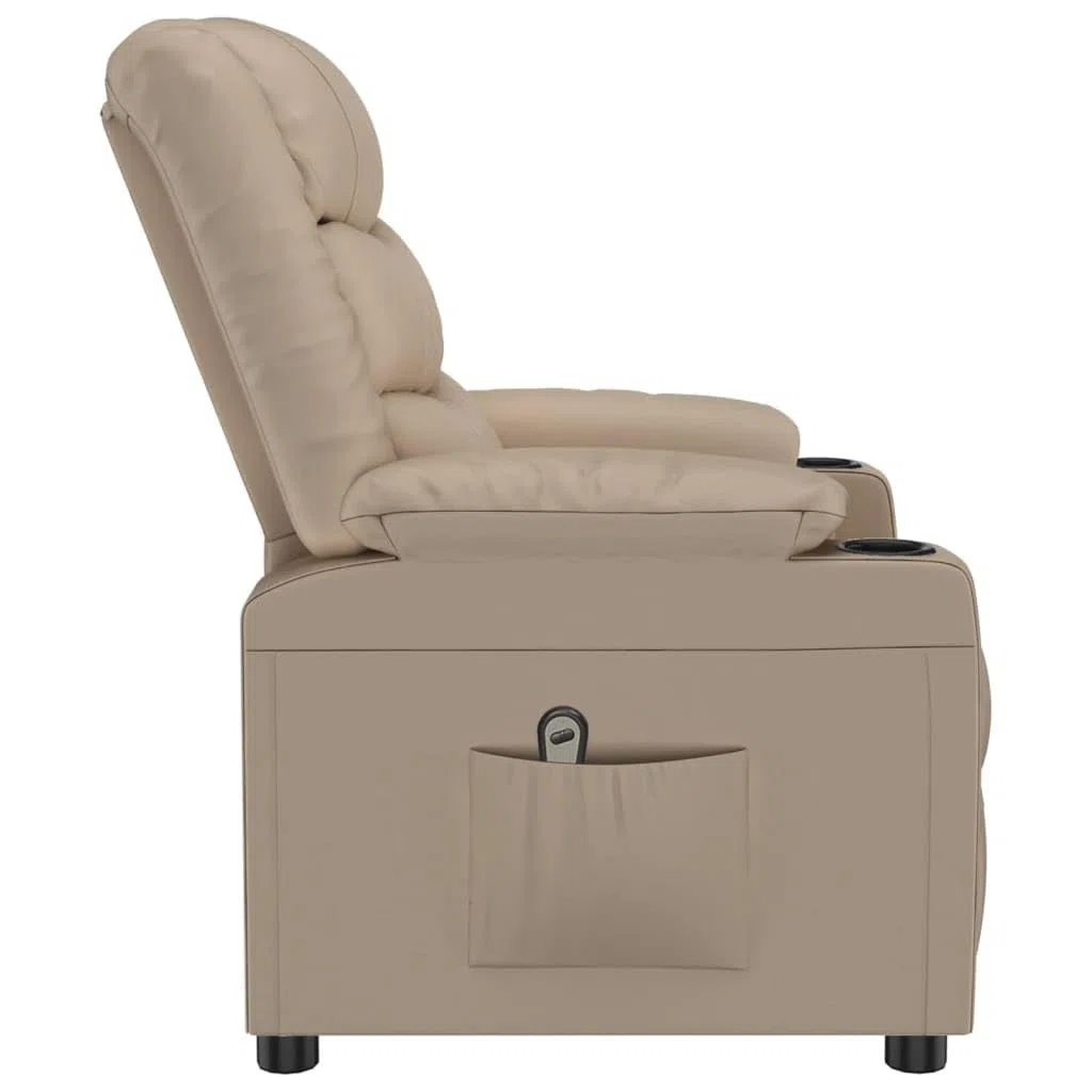 Sillón de relax eléctrico de piel sintética marrón capuchino con 3 posiciones y mando a distancia de 2 botones, asiento acolchado grueso y marco de madera y metal resistente para mayor