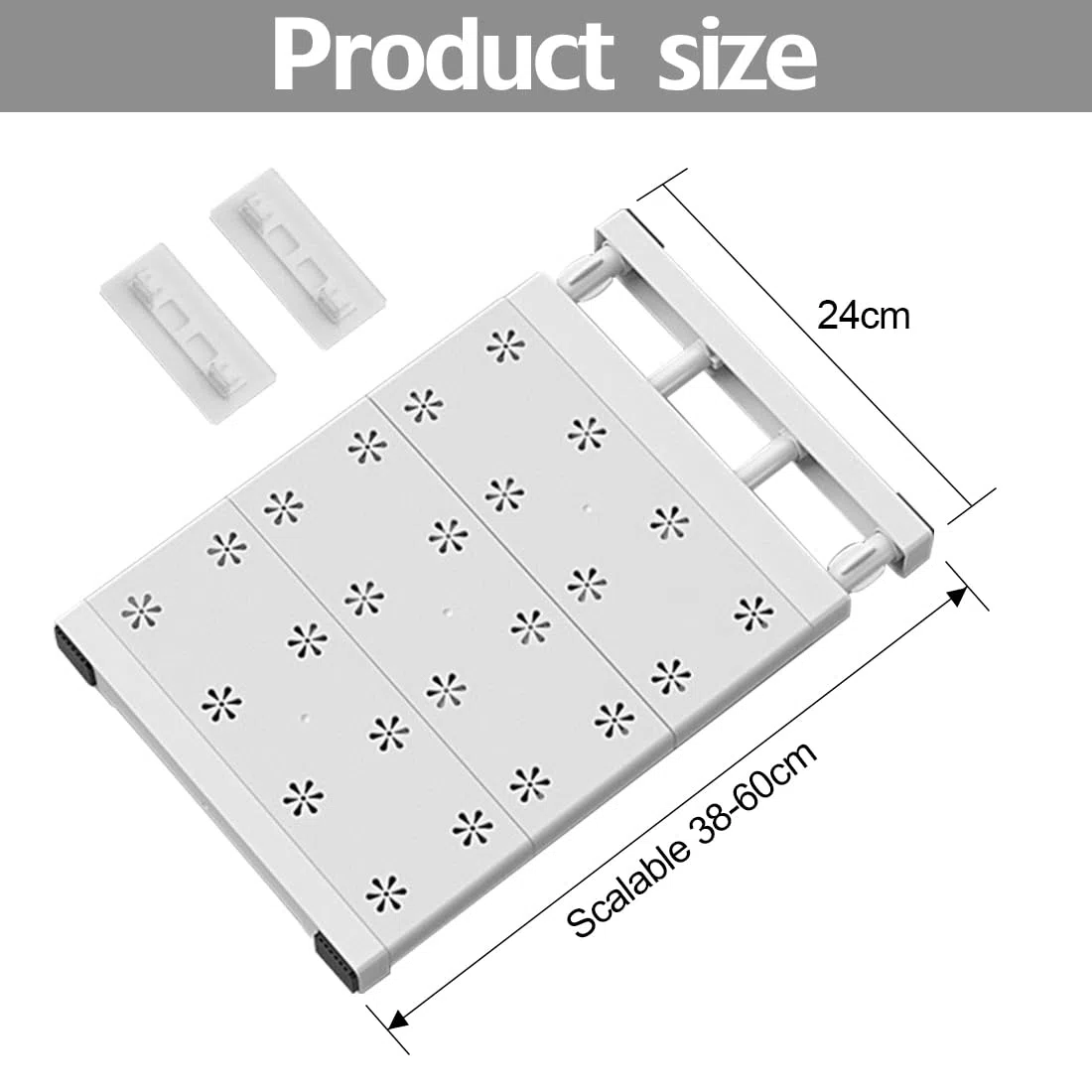 Estantes extensibles para armario, armario ampliable, separador de estantes telescópicos sin clavos, para cocina, baño, 24 cm de ancho, longitud ajustable 38-60 cm