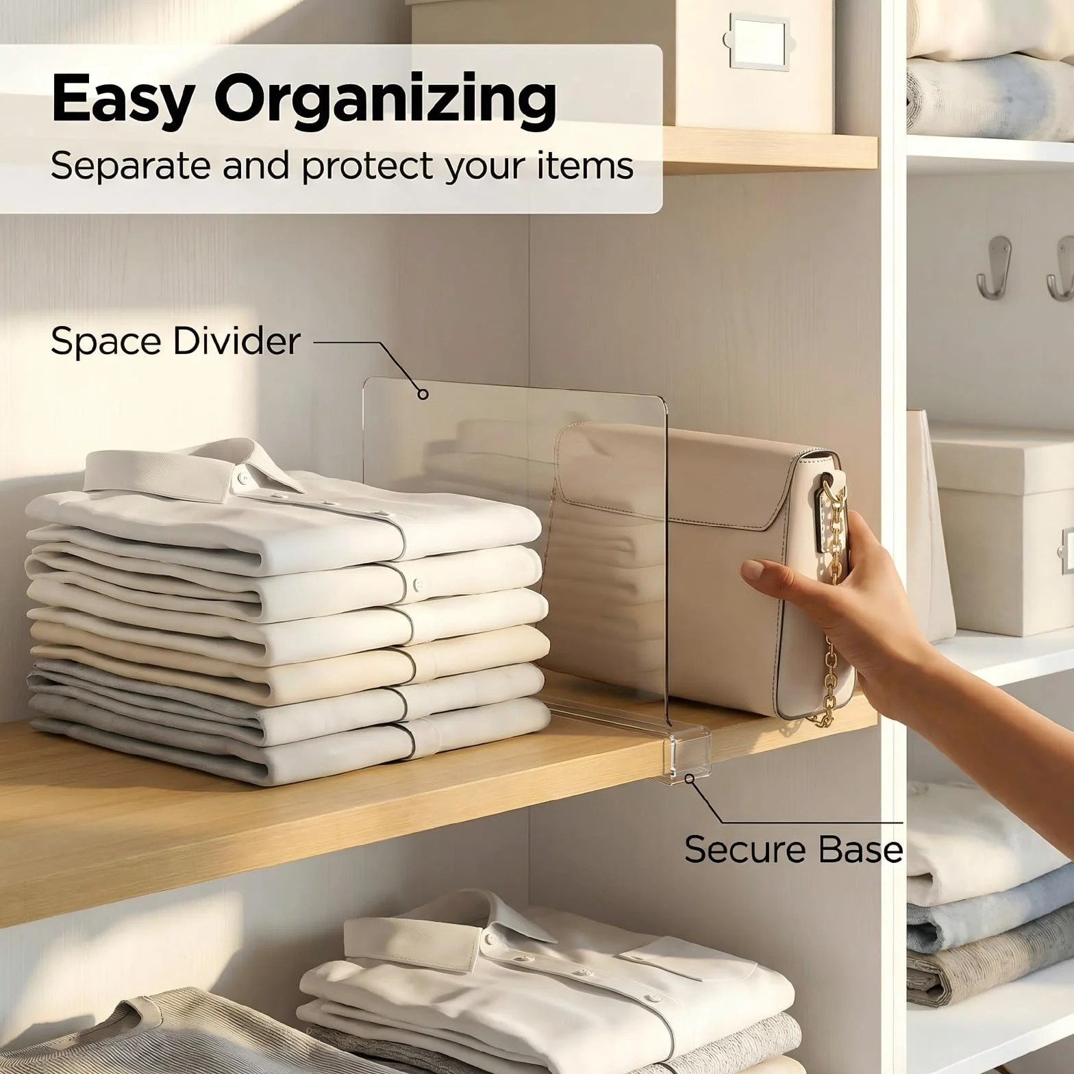 Separadores de estantes acrílicos transparentes, 6 unidades: organizador multifuncional de armario - 30 x 20 cm divisor de estantes - Separador de armario ajustable para armario, dormitorio,