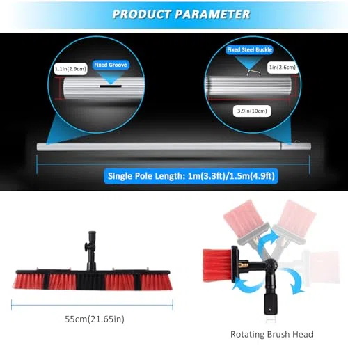 Kit telescópico para Limpieza de Ventanas: pértiga Extensible de 3,12 m con Cabezal de Cepillo Ajustable y Cepillo de Agua para la Limpieza de Paneles solares y Ventanas Exteriores