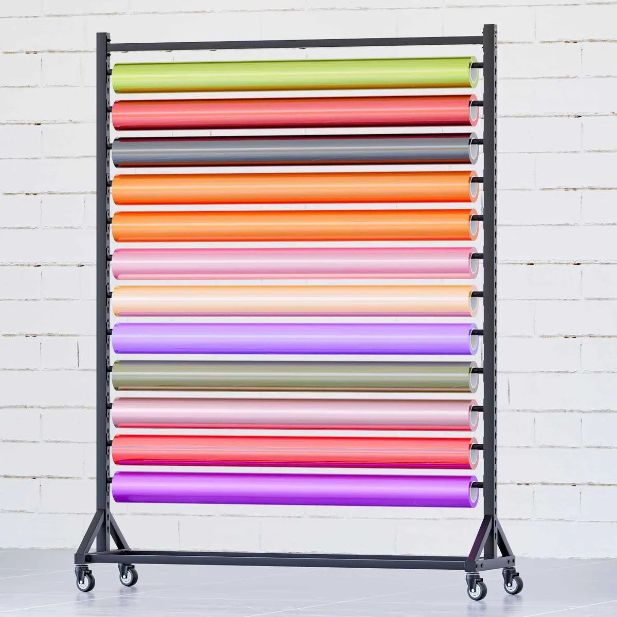 Expositor vinilo rotulación coches, soporte para rollos vinilo con ruedas | Espaciado ajustable, organizador vertical para vinilo, para papel pintado, rollos de tela y manteles, negro(6-tier)