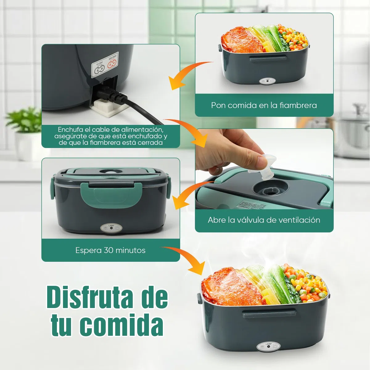 Eznaobo Fiambrera Electrica 2 En 1, 60W 1.5L Taper Electrico para Comida, 12V/24V/220V Fiambrera Termica de Acero Inoxidable, Fiambreras Comida Trabajo para Coche,Camión,Oficina (blue)