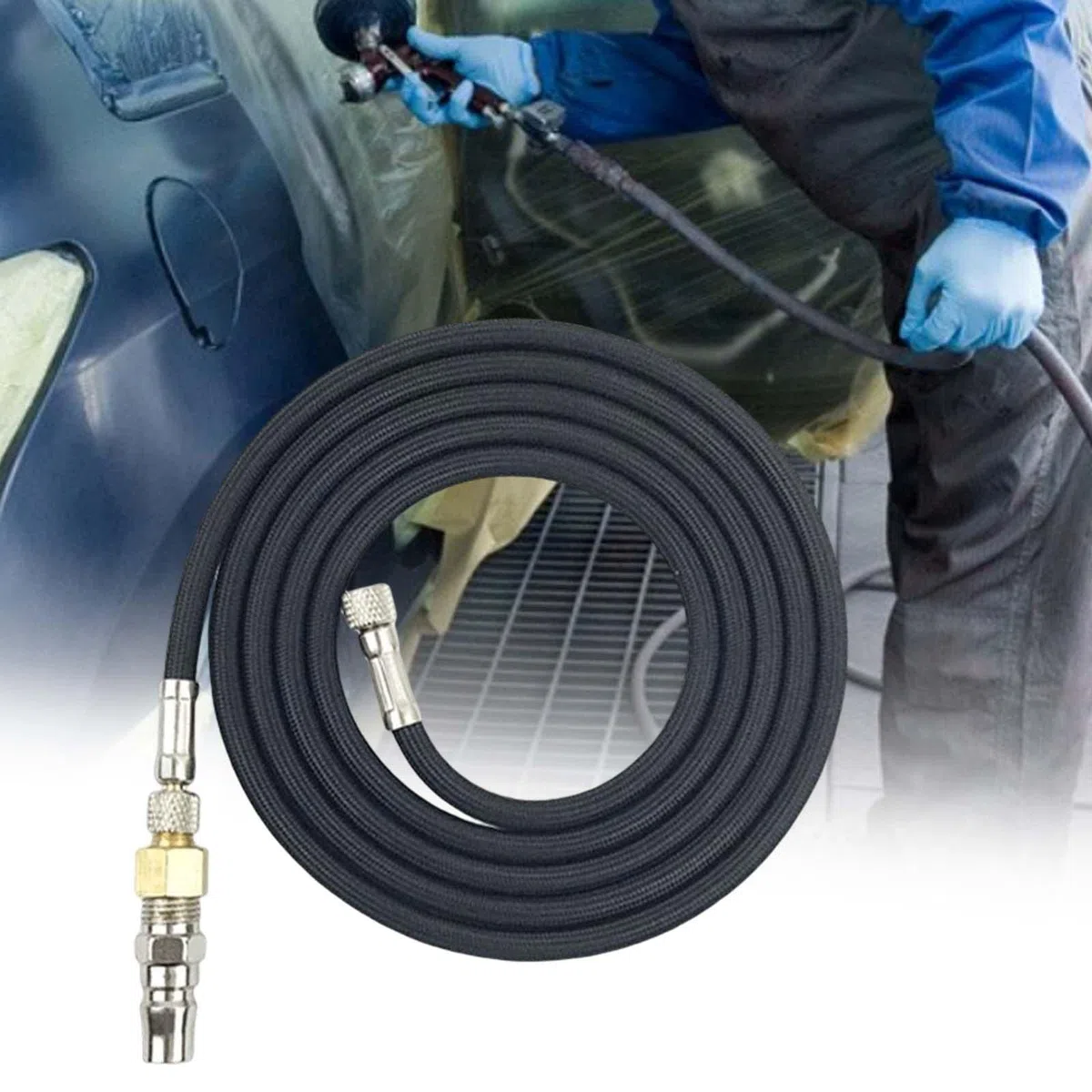 Juego de 2 mangueras de aerógrafo de 1/8 a 1/4 pulgadas, adaptador estándar de 1,8 m, kit de aerógrafo de 6 pies, negro, 1,8 m de longitud