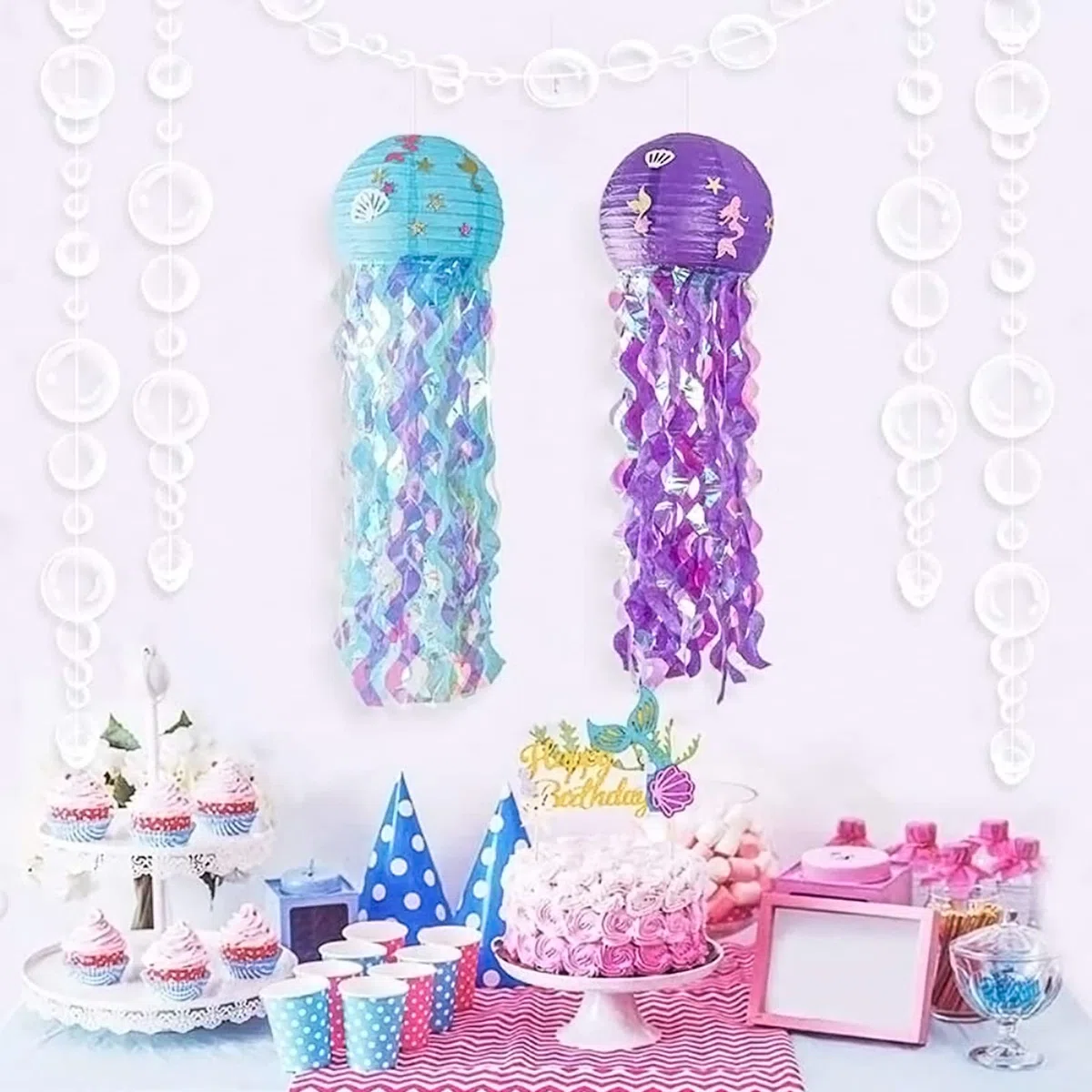 2 Pieza Linternas de Papel de Medusas, Linternas Decorativas de Sirena, Decoraciones de Fiesta de Cumpleaños, Suministros de Fiesta Temática del Océano