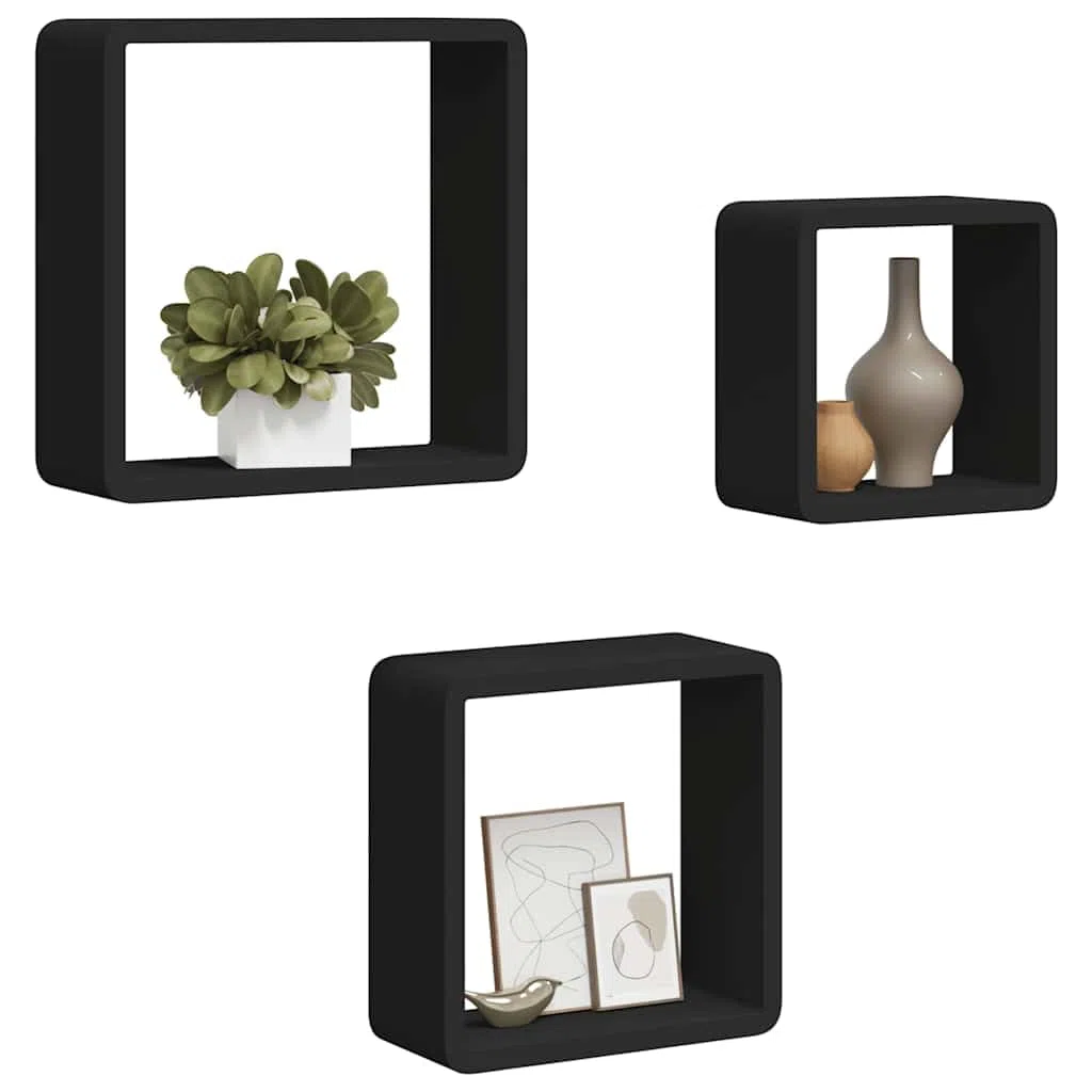 Juego de 3 estantes de pared flotantes de madera de densidad media para decoración y libros, estantes colgantes cuadrados con soporte invisible, 3 tamaños diferentes para salón y pasillo
