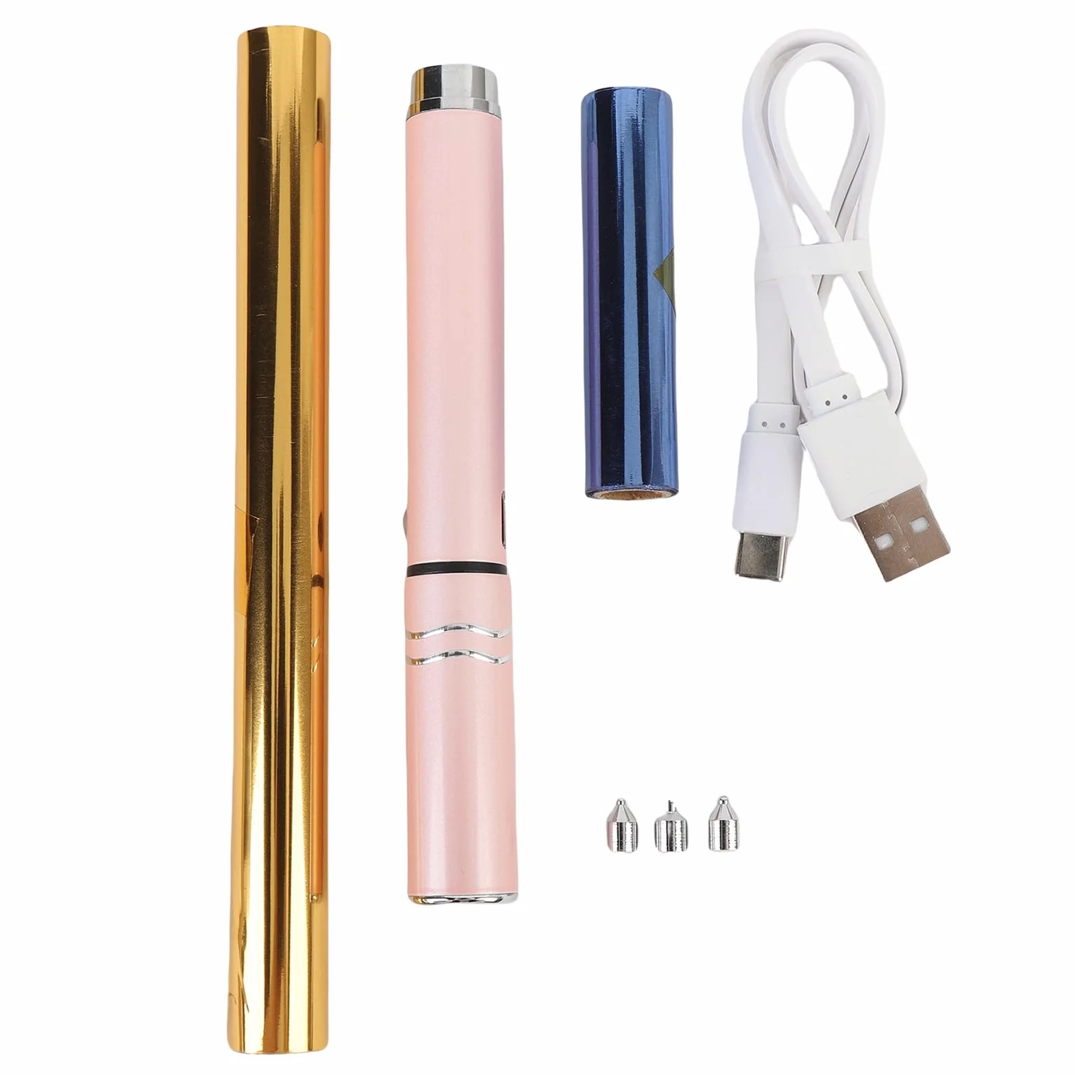 Aolidsive Juego de Bolígrafos de Lámina Caliente, Bolígrafo Inalámbrico de Aleación de Aluminio con 4 Puntas y Rollos de Lámina Activados por Calor para Manualidades de Tarjetas y Diarios