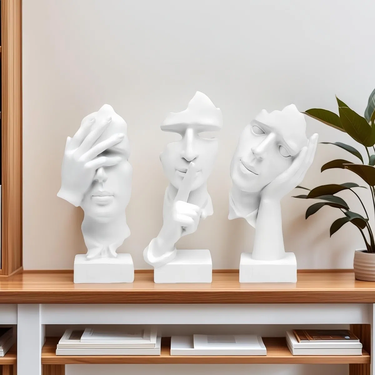 Estatua de Pensador de 3 Piezas, el Silencio es Oro Figura de Arte Abstracto, esculturas de Resina para el hogar Moderno,Decoración de Estantería,Decoraciones de Oficina, Regalo (Blanco)