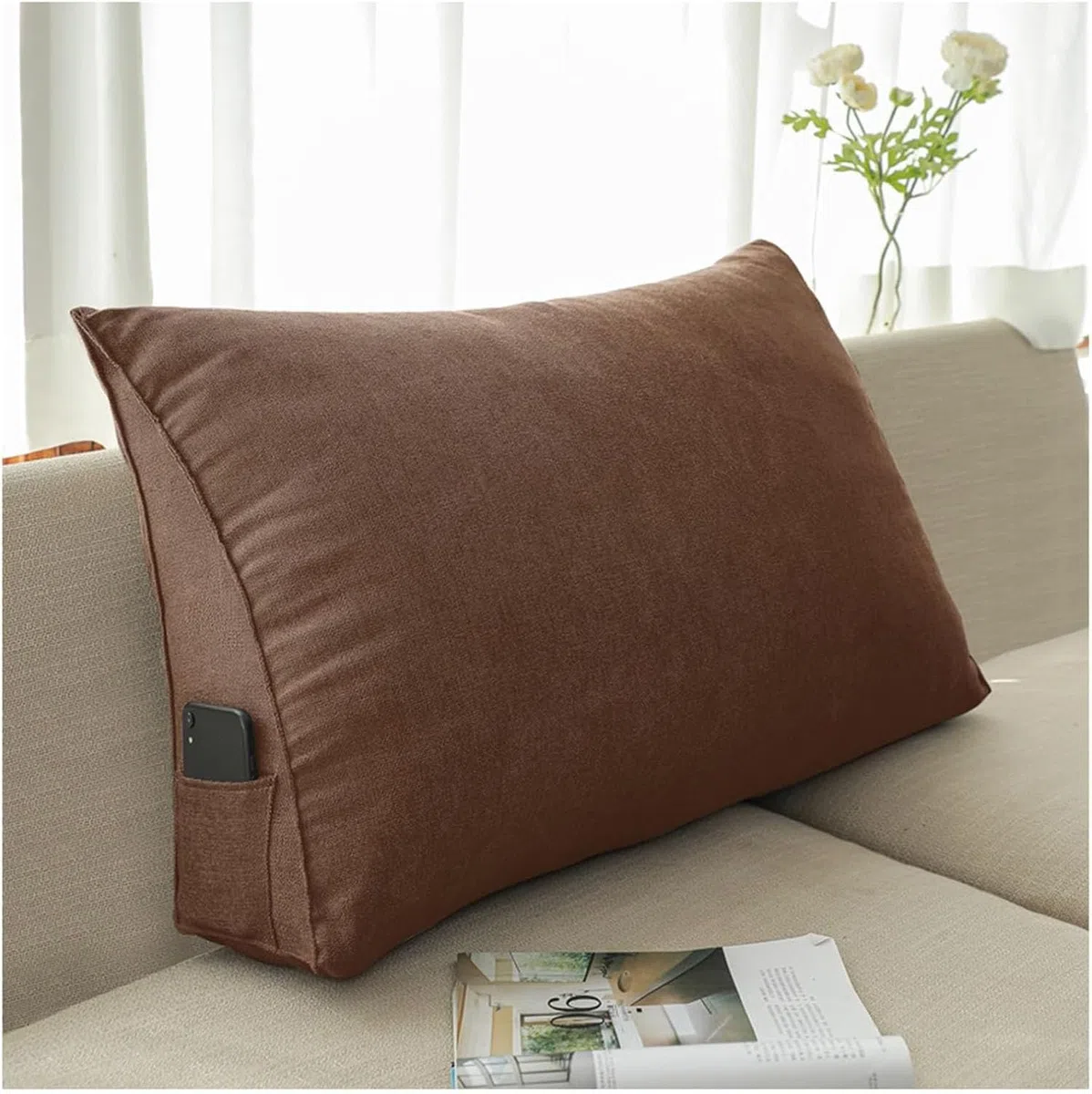 Almohada de apoyo para la espalda, cojín de lectura para cama y sofá, almohada de cuña con funda extraíble, ideal para mayor comodidad y apoyo postural, tamaño 70 x 20 x 50 cm