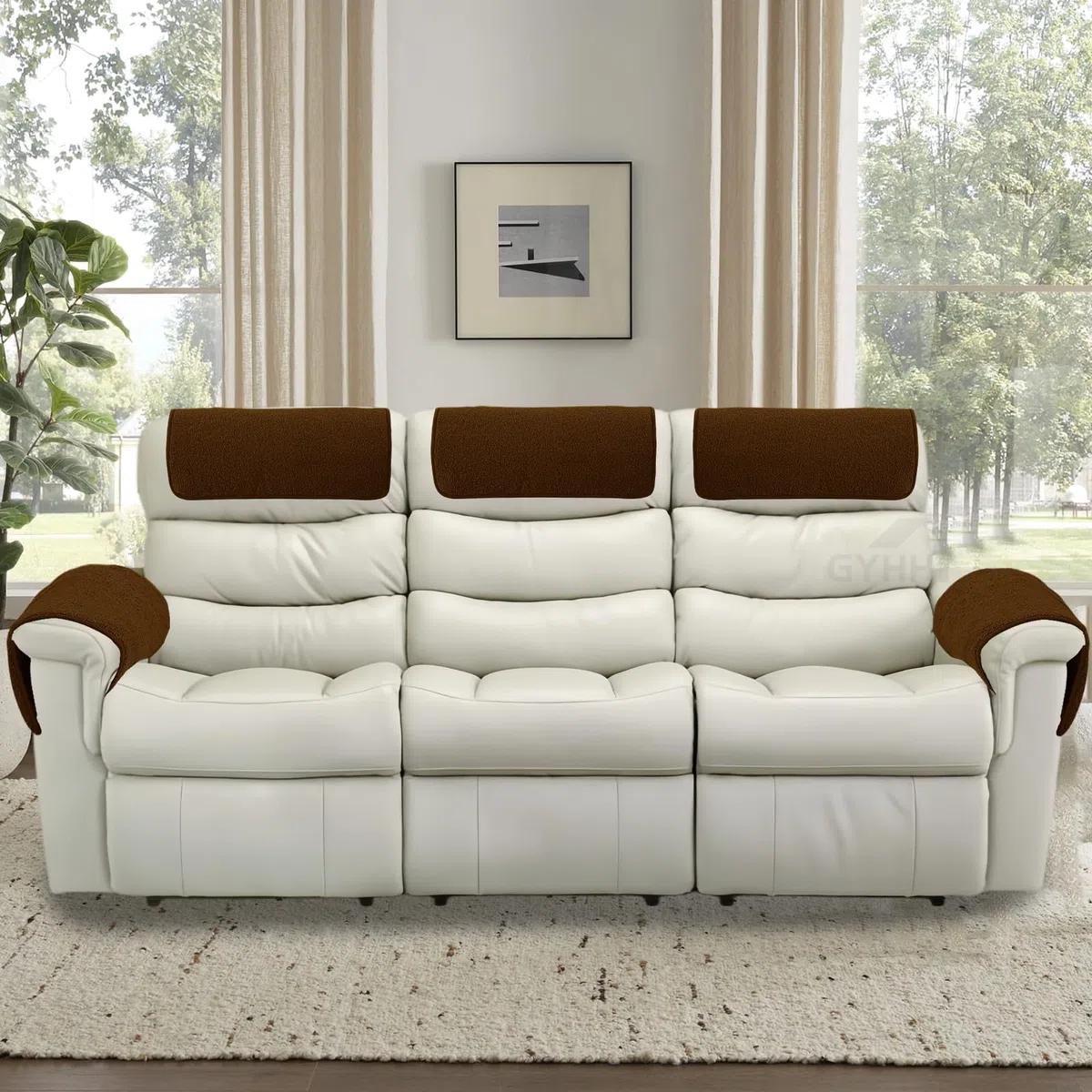 Fundas De Sofá para Brazos Antideslizantes Funda De Reposacabezas De Sofá para Silla Reclinable Fundas De Sillón Protector De Muebles con Bolsillos (Brown,3 Plaza)