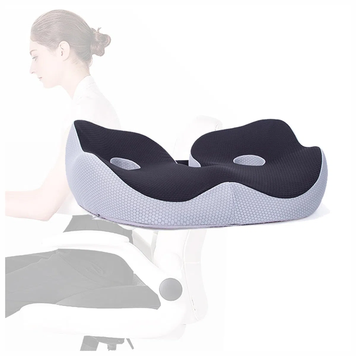 HAZARA Cojin Antiescaras, Cojín Silla Oficina Lavable Ergonómico, Cojin Coche para Cadera,Cóccix,Ciática,B-Black